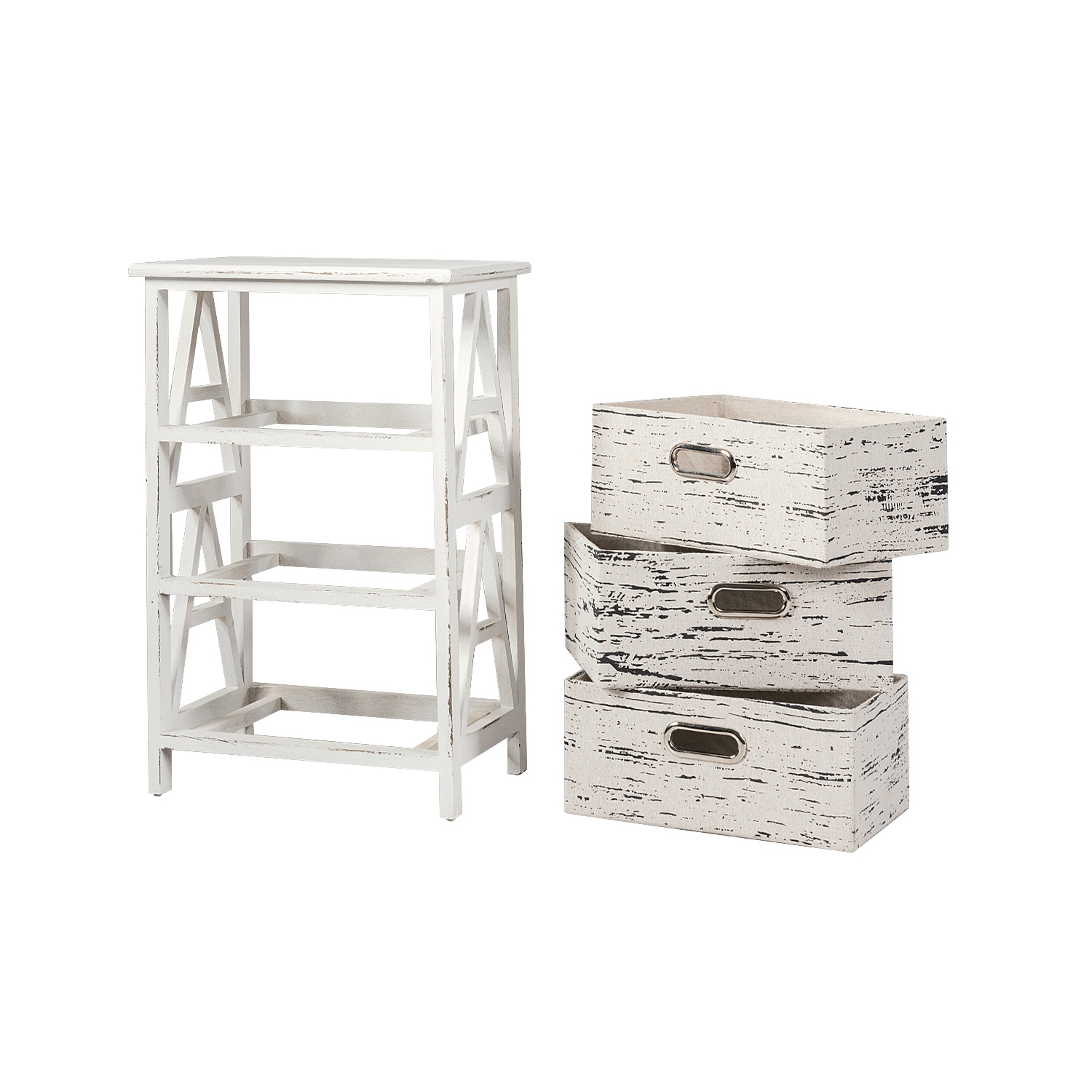 Topbuy 3-Drawer Fabric Vintage End Table Wood Nightstand Set of 2