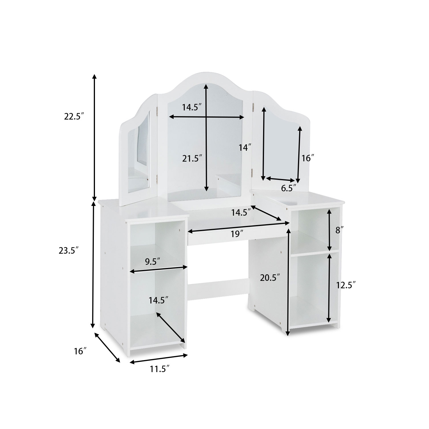 Topbuy Tri-folding Vanity Dressing Dask Display Table Cosmetics Organizer w/ Removable Mirror