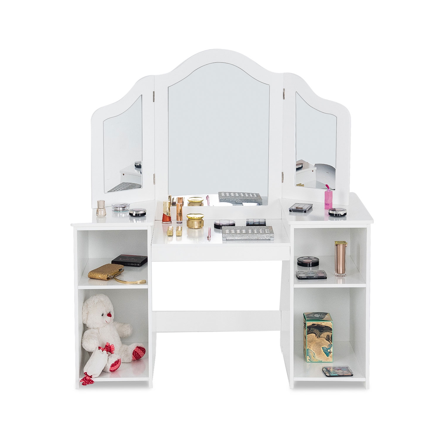 Topbuy Tri-folding Vanity Dressing Dask Display Table Cosmetics Organizer w/ Removable Mirror