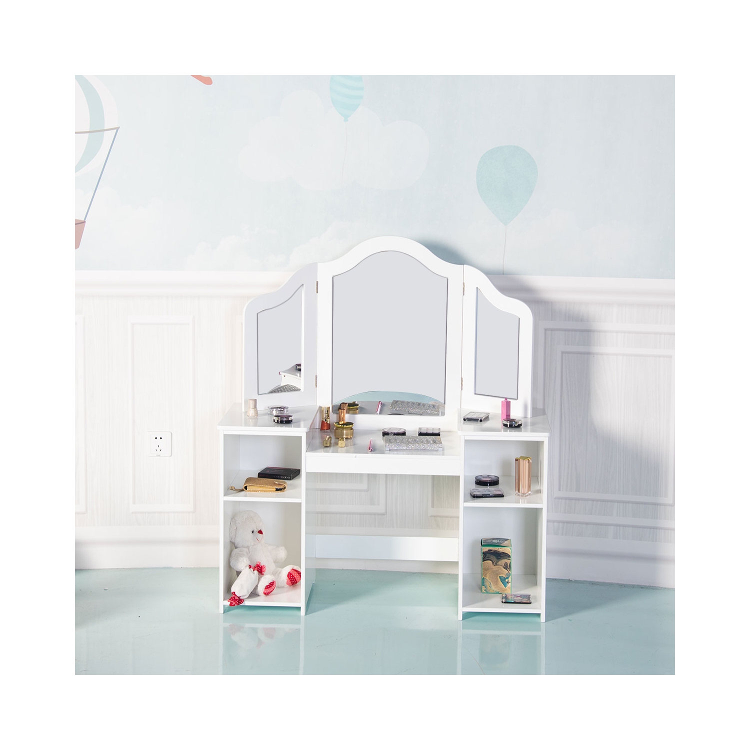 Topbuy Tri-folding Vanity Dressing Dask Display Table Cosmetics Organizer w/ Removable Mirror