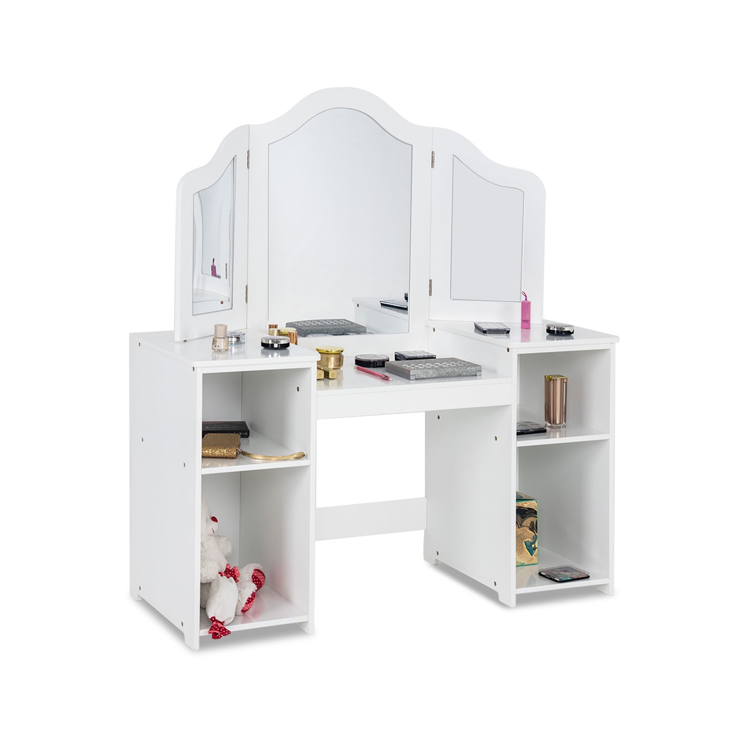 Topbuy Children's Dressing Table Kid Size Vanity Mirror Unit w/ Tri-folding Mirror & Removable Top White