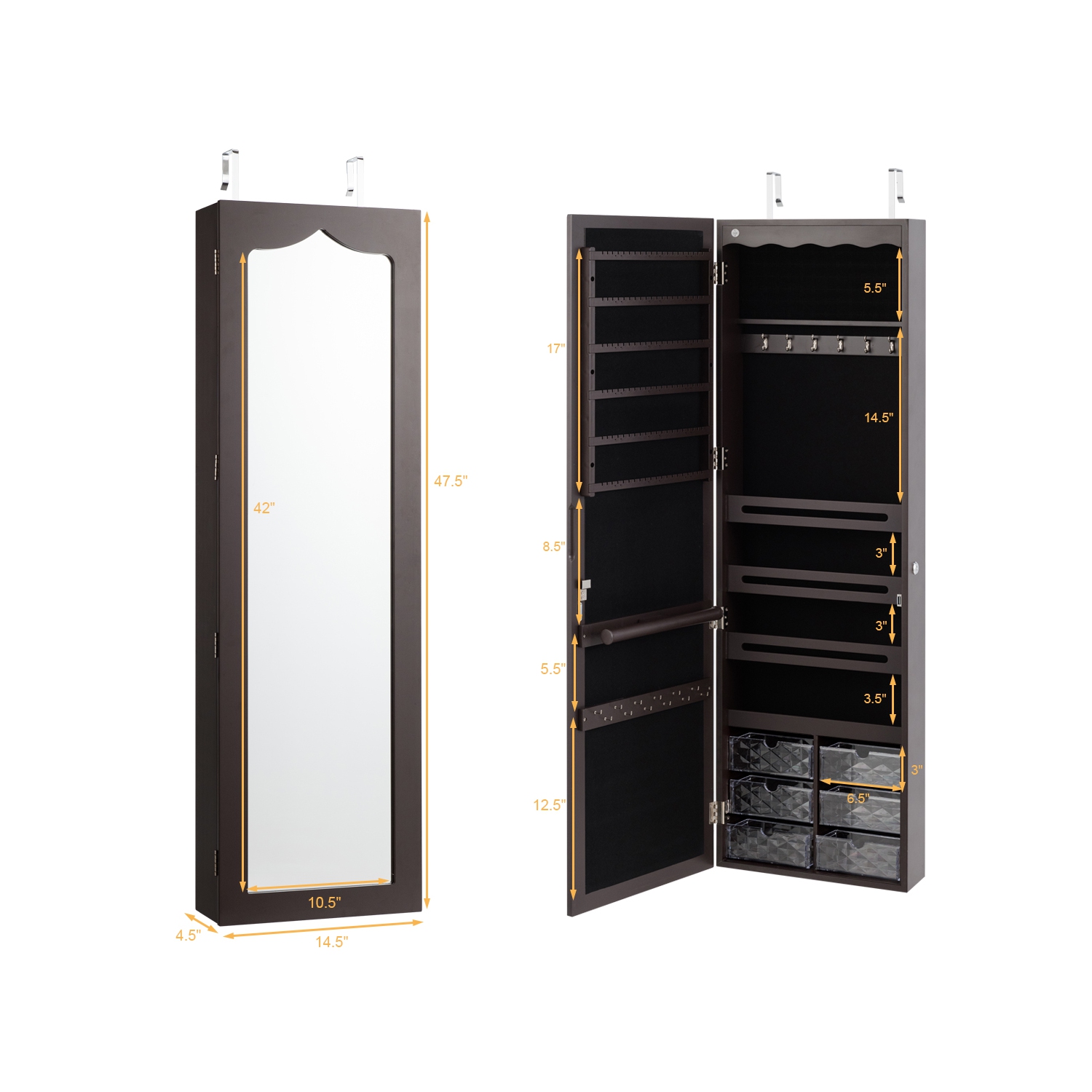 TopBuy – Armoire à bijoux murale verrouillable avec miroir et éclairage à DEL