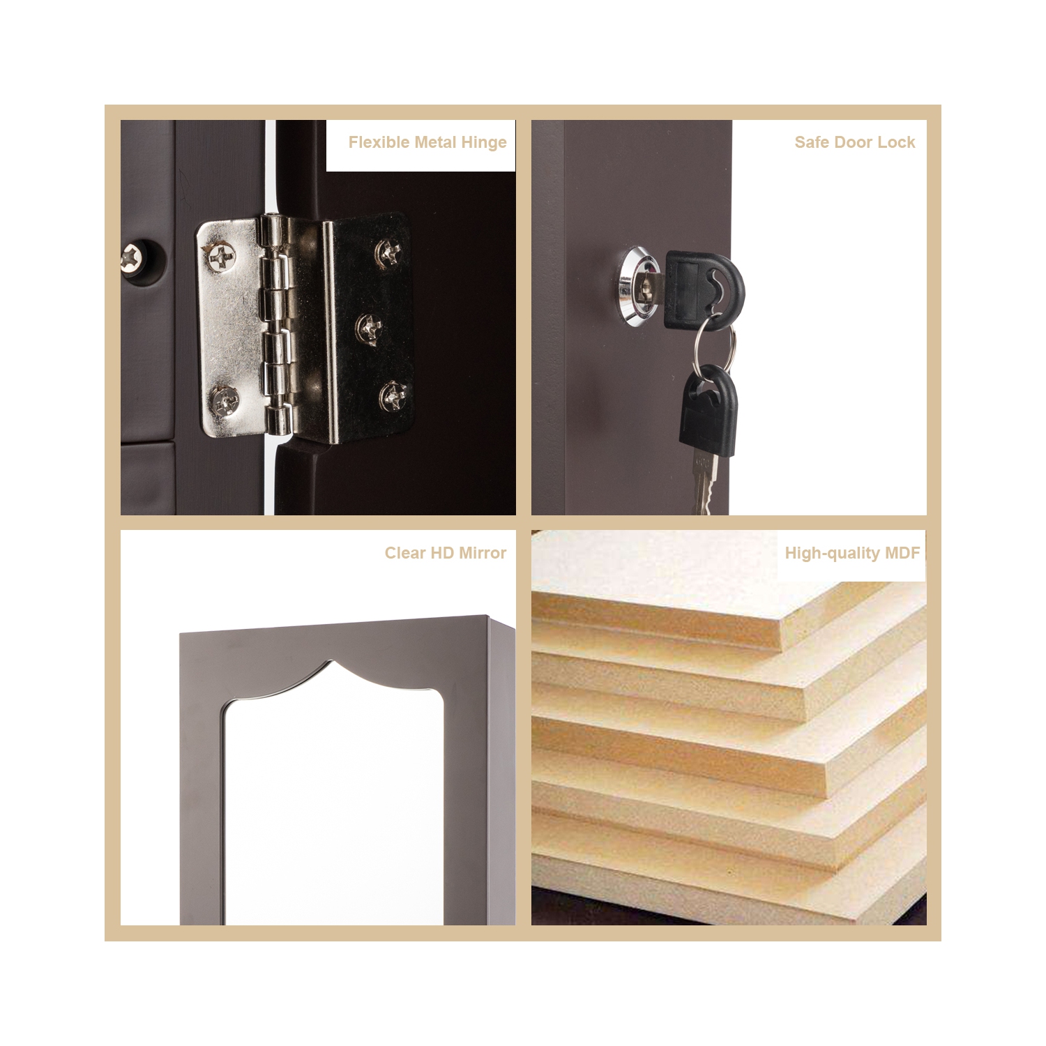 TopBuy – Armoire à bijoux murale verrouillable avec miroir et éclairage à DEL