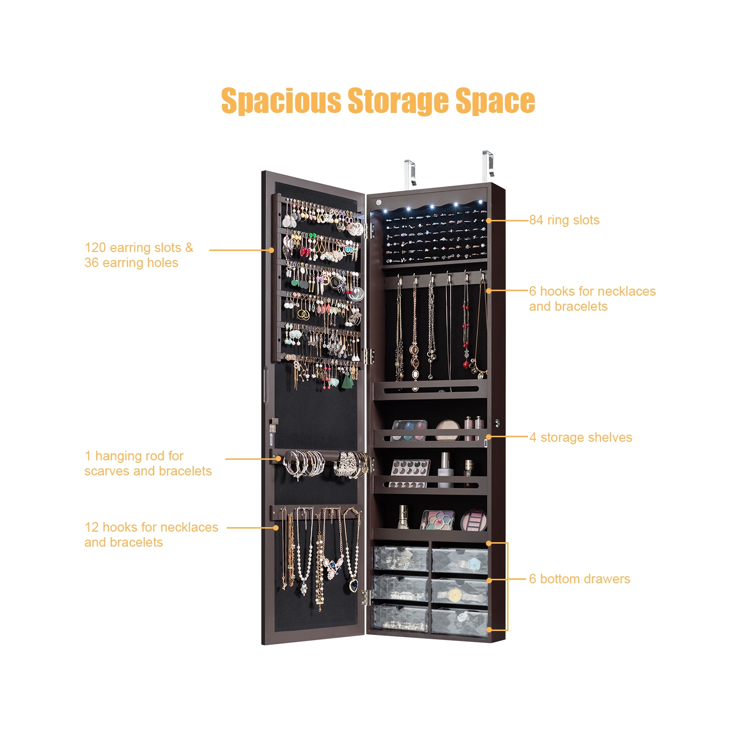 TopBuy – Armoire à bijoux murale verrouillable avec miroir et éclairage à DEL