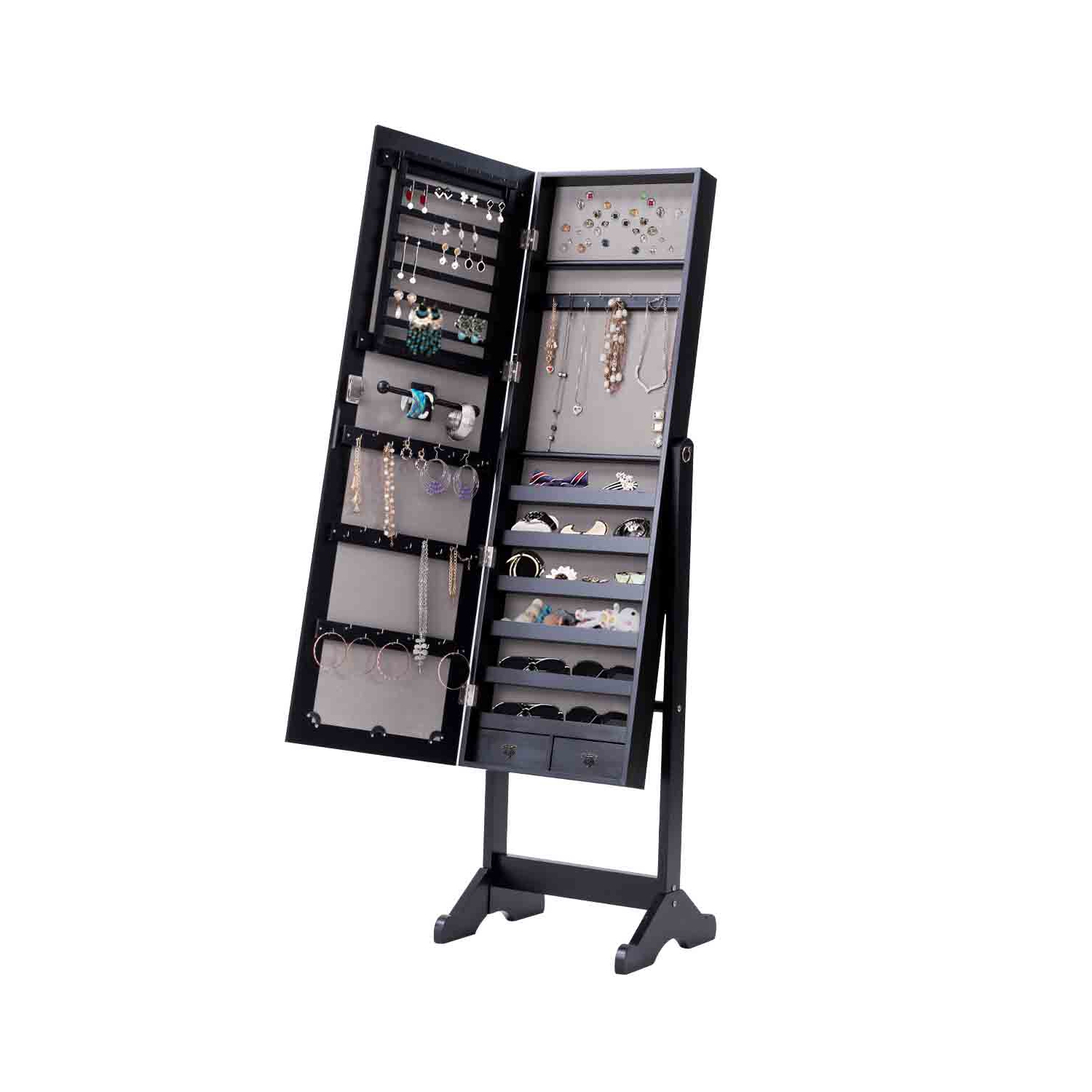 Armoire à bijoux miroir pour armoire à bijoux TopBuy Boîte de rangement à bijoux avec tiroirs, noir