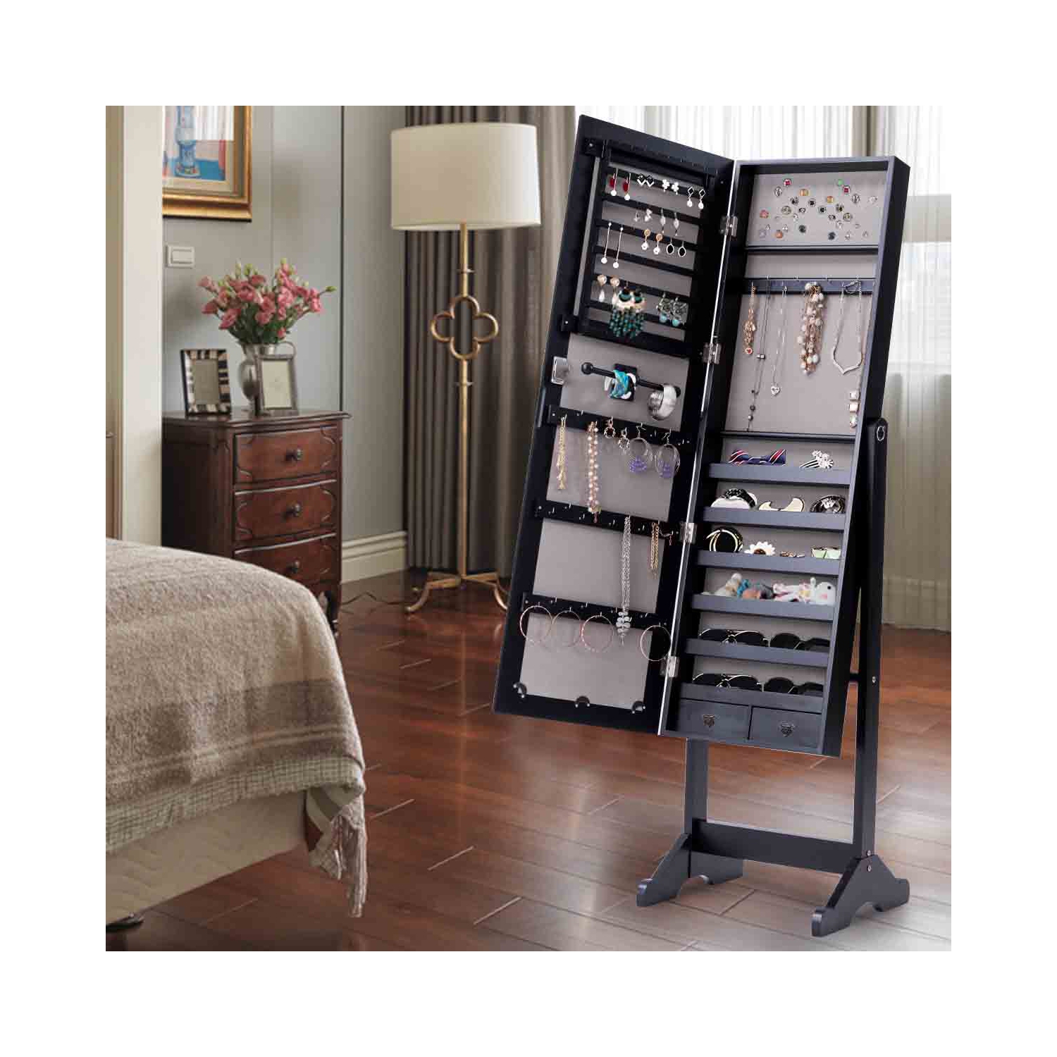 Armoire à bijoux miroir pour armoire à bijoux TopBuy Boîte de rangement à bijoux avec tiroirs, noir