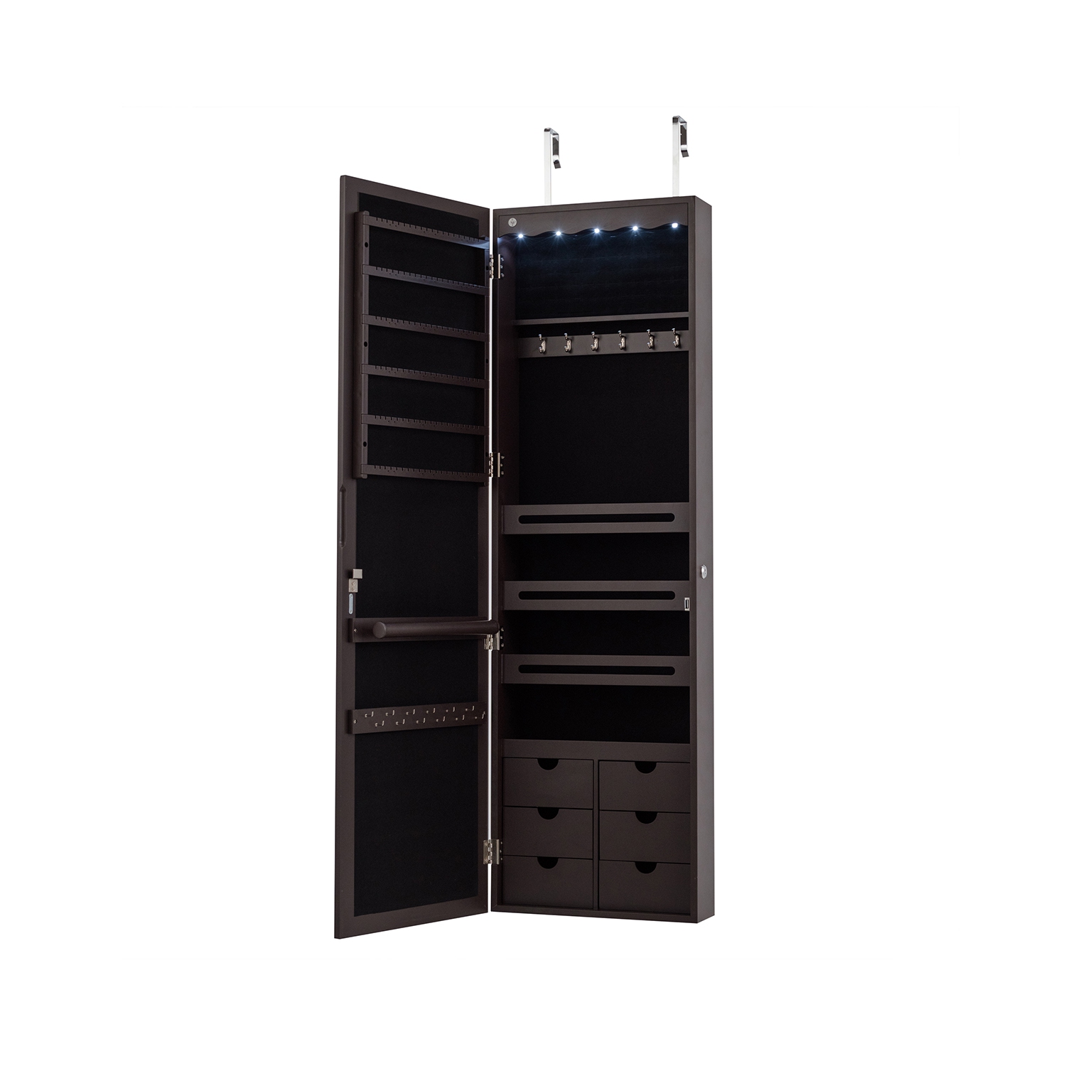 TopBuy – Armoire à bijoux murale avec rangement pour armoire à bijoux, miroir et éclairage à DEL