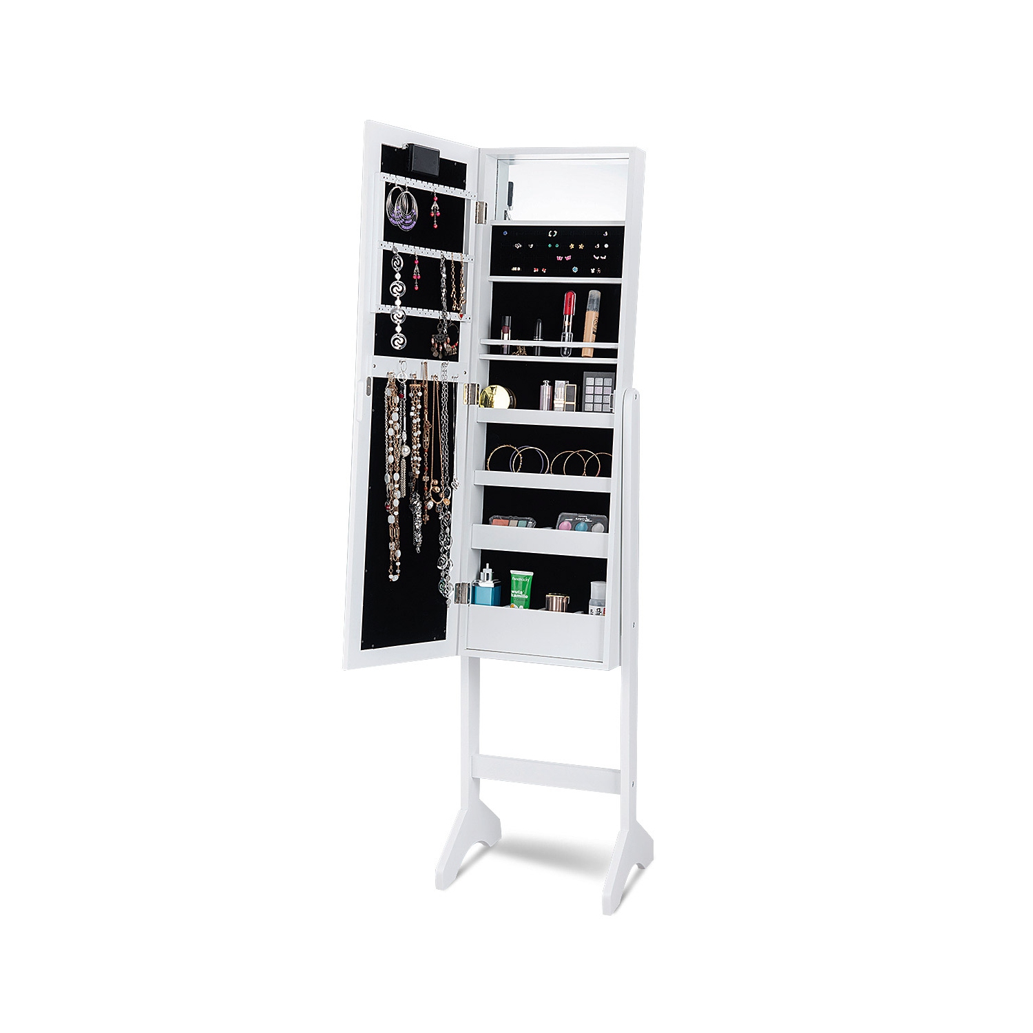 TopBuy – Armoire à bijoux avec éclairage à DEL miroir, armoire à dessus de commode autonome, blanc
