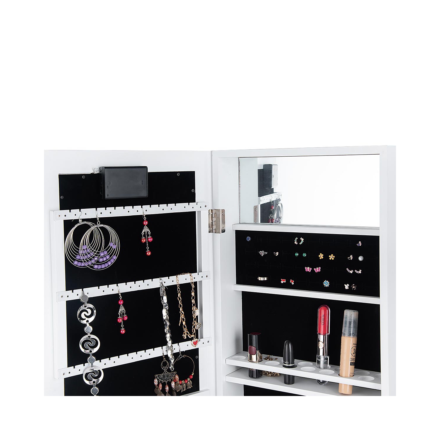 TopBuy – Armoire à bijoux avec éclairage à DEL miroir, armoire à dessus de commode autonome, blanc