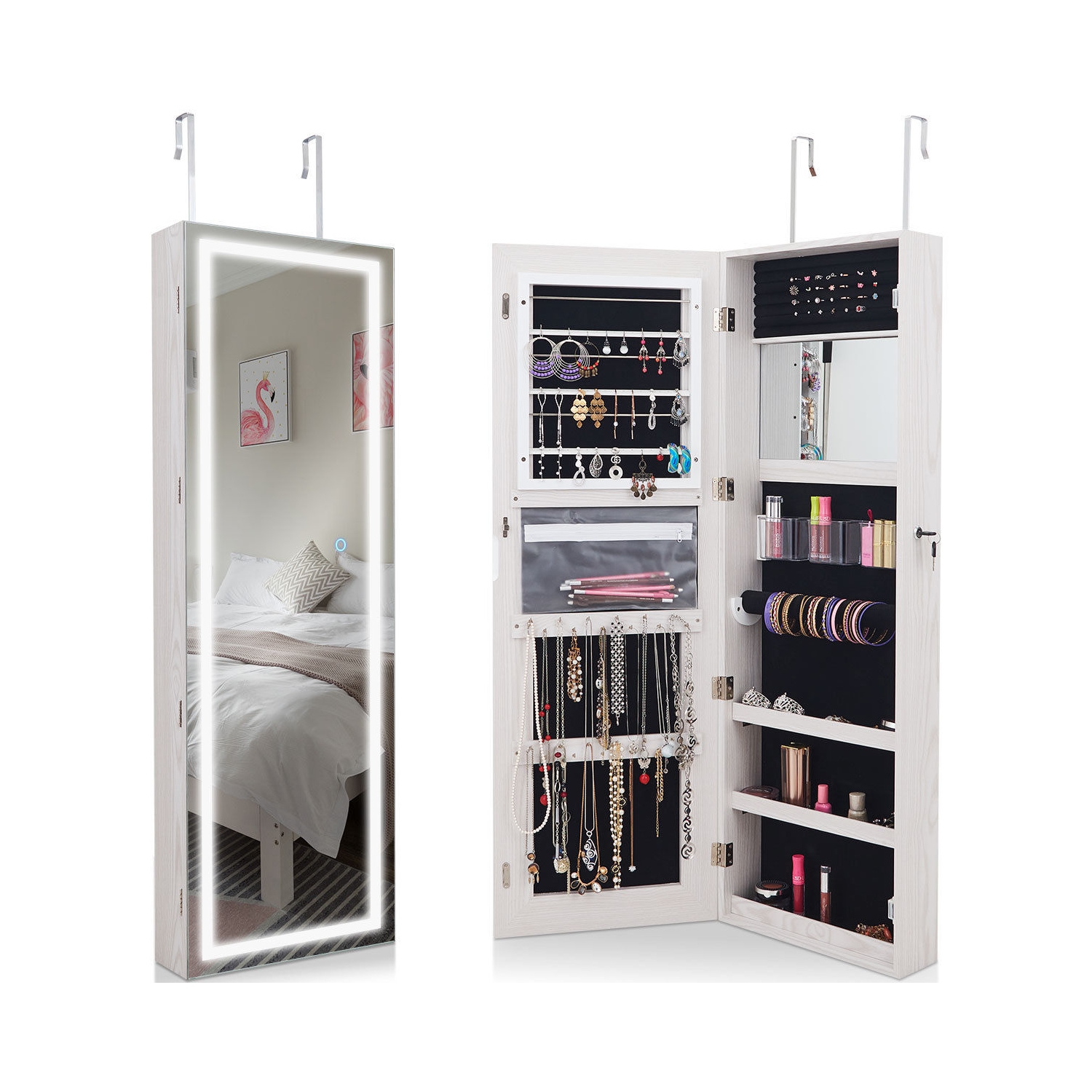 Casier de rangement à miroir pleine longueur pour armoire à bijoux verrouillable à DEL miroir de TopBuy