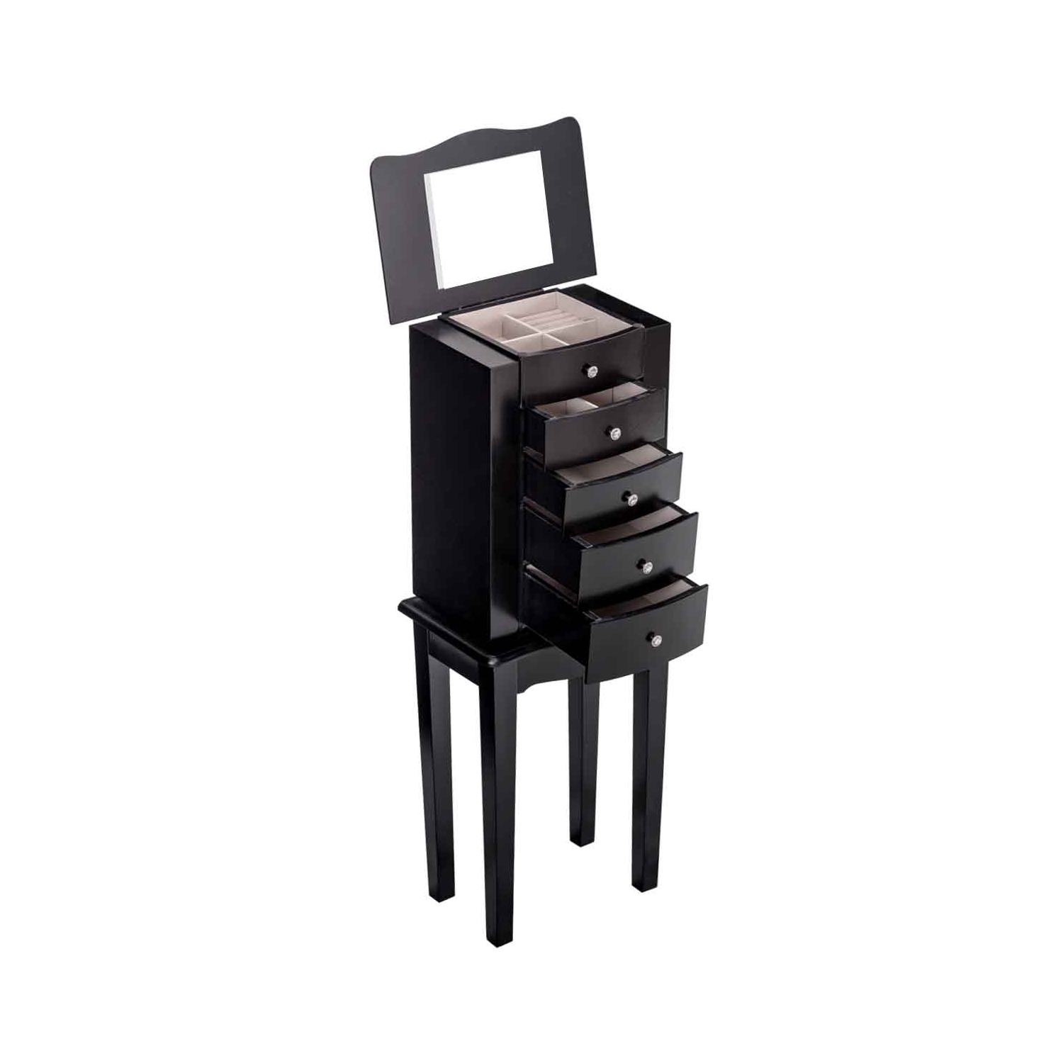 TopBuy – Armoire à 5 tiroirs avec coffre à bijoux, miroir et portes battantes