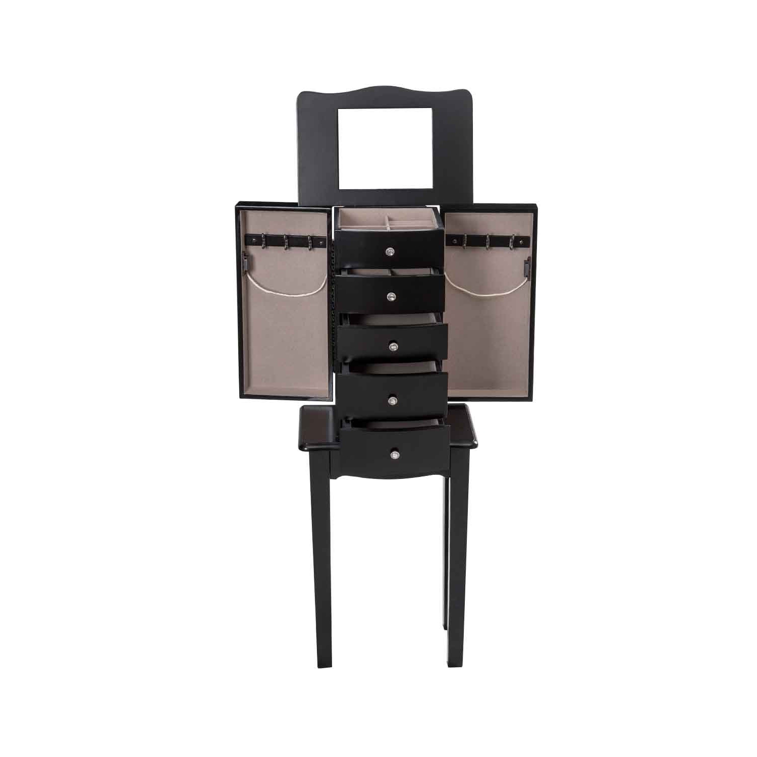 TopBuy – Armoire à 5 tiroirs avec coffre à bijoux, miroir et portes battantes