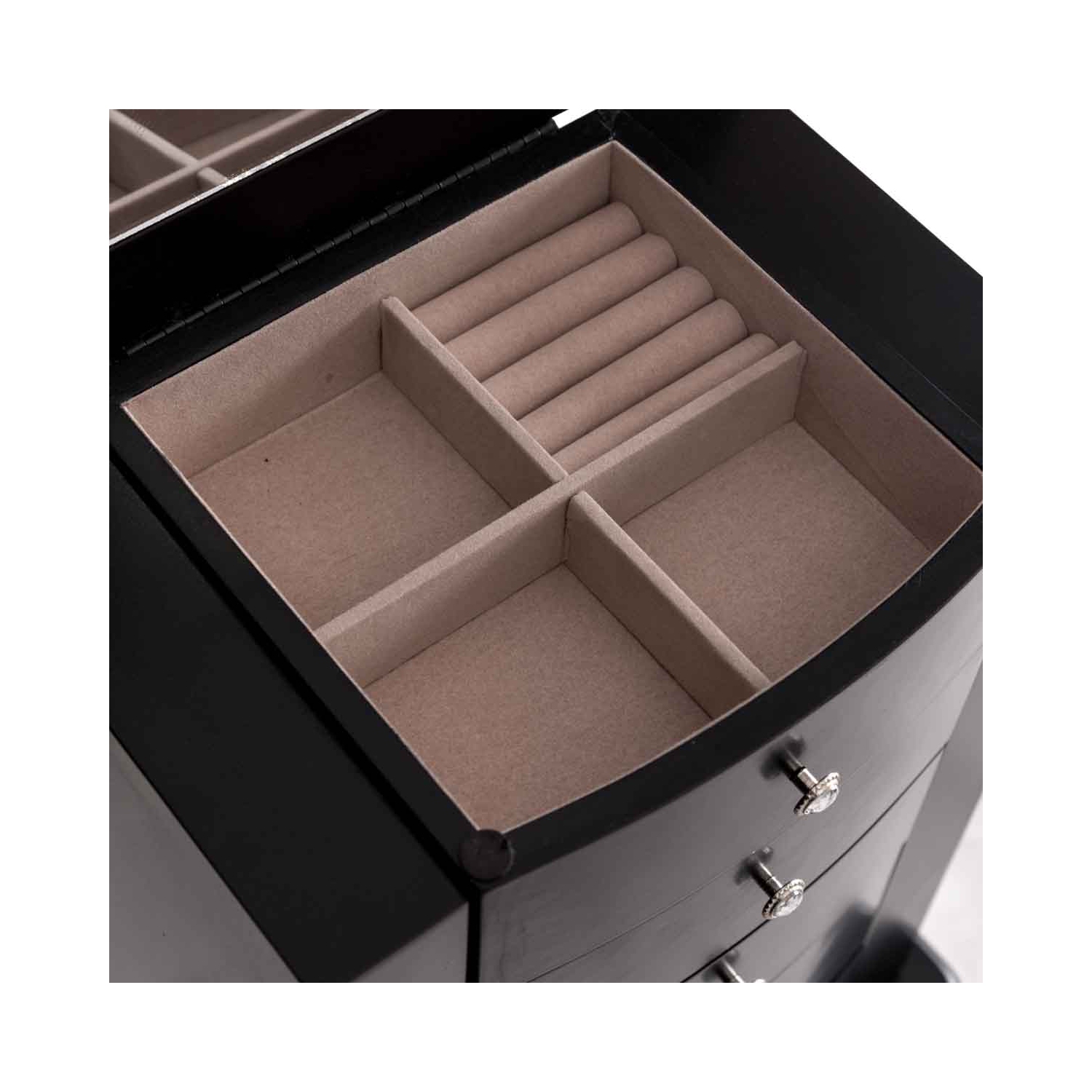 TopBuy – Armoire à 5 tiroirs avec coffre à bijoux, miroir et portes battantes