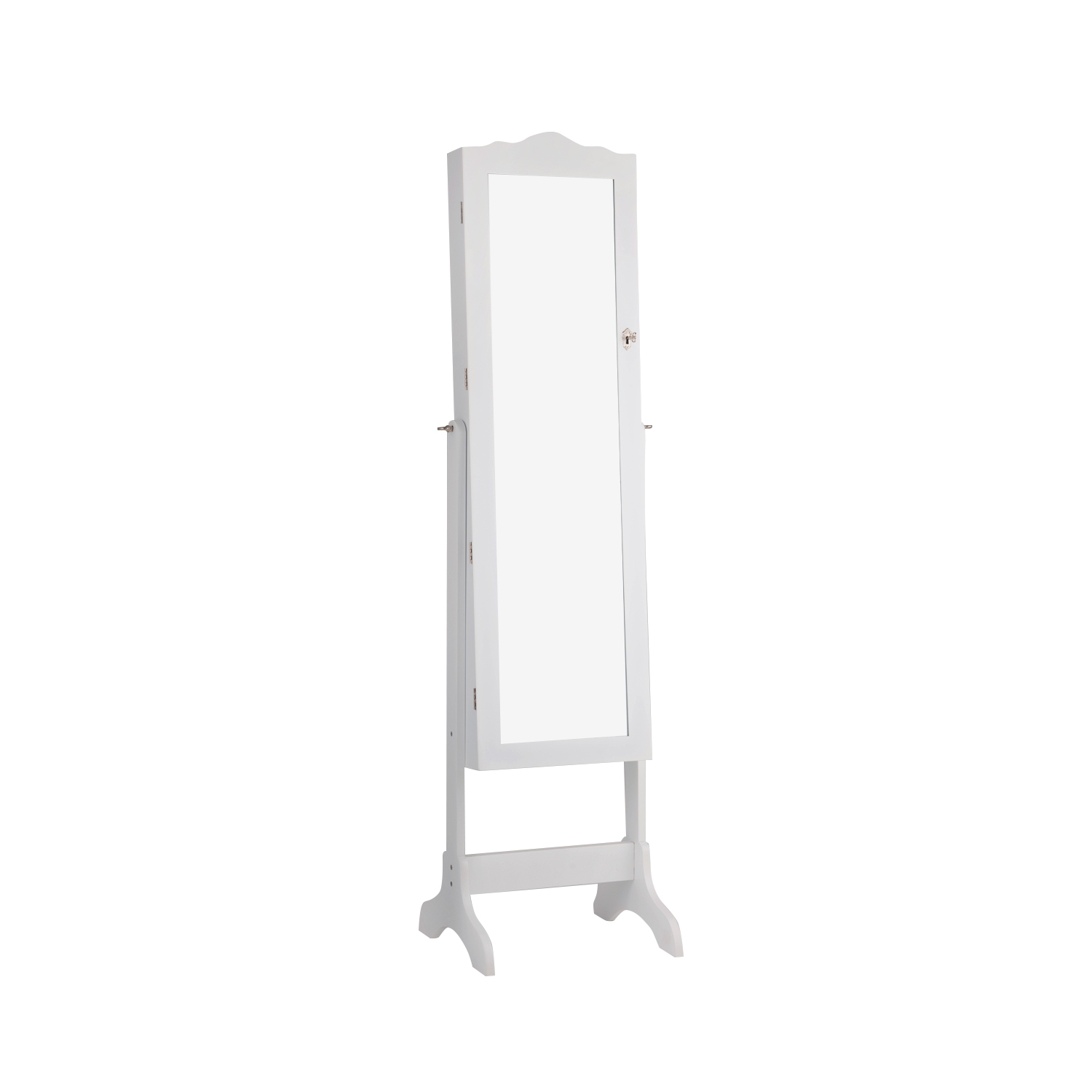TopBuy – Armoire de rangement de plancher avec miroir pour armoire à bijoux, blanc