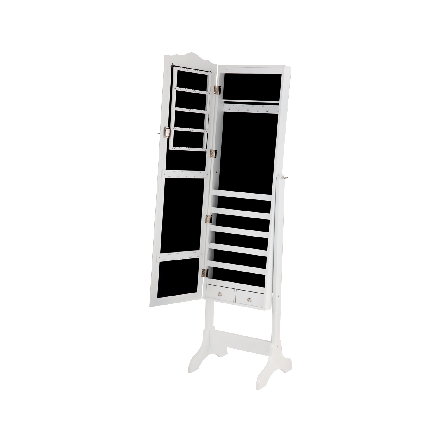 TopBuy – Armoire de rangement de plancher avec miroir pour armoire à bijoux, blanc