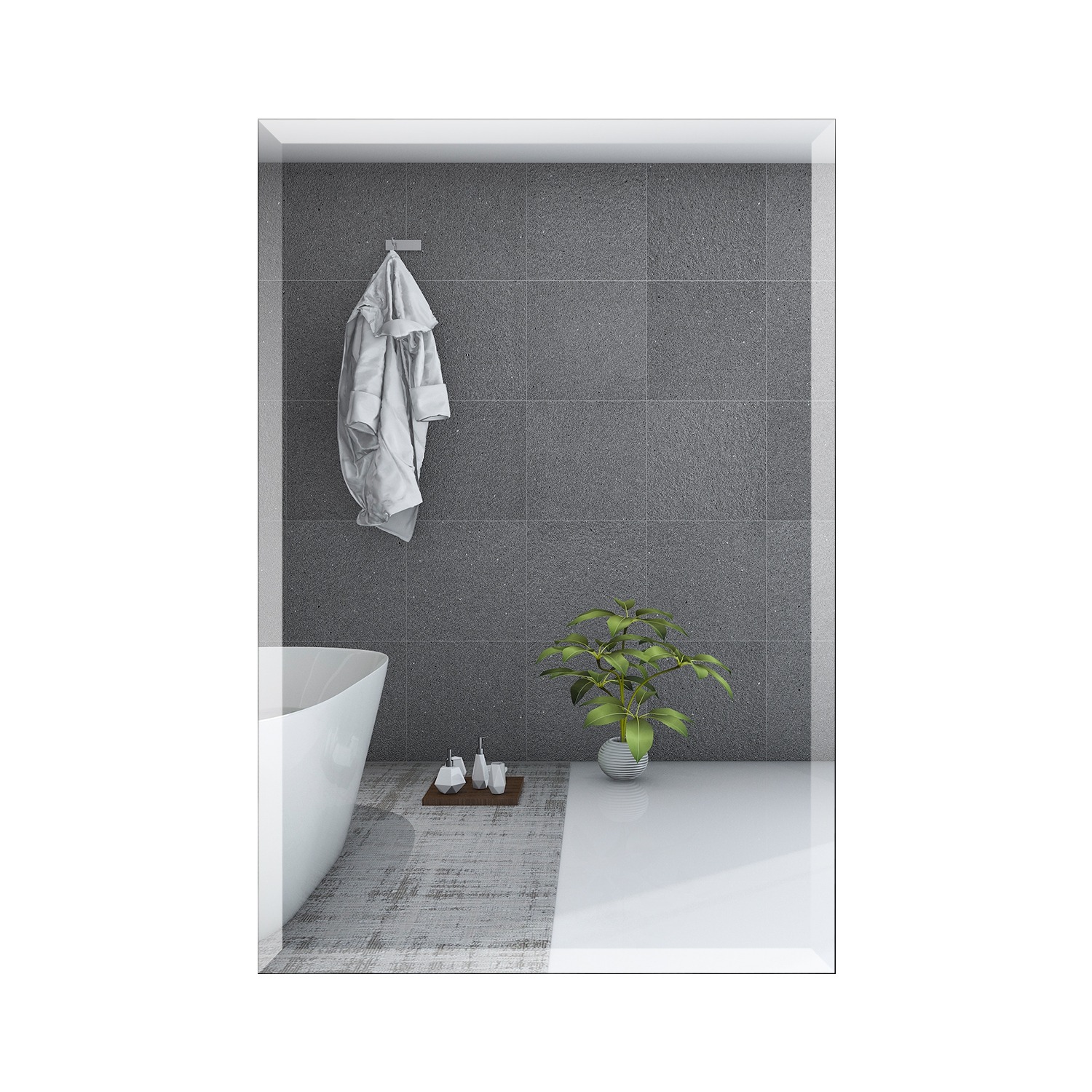 TopBuy – Miroir rectangulaire biseauté sans cadre, 24 x 36 po, argenté, pour salle de bain