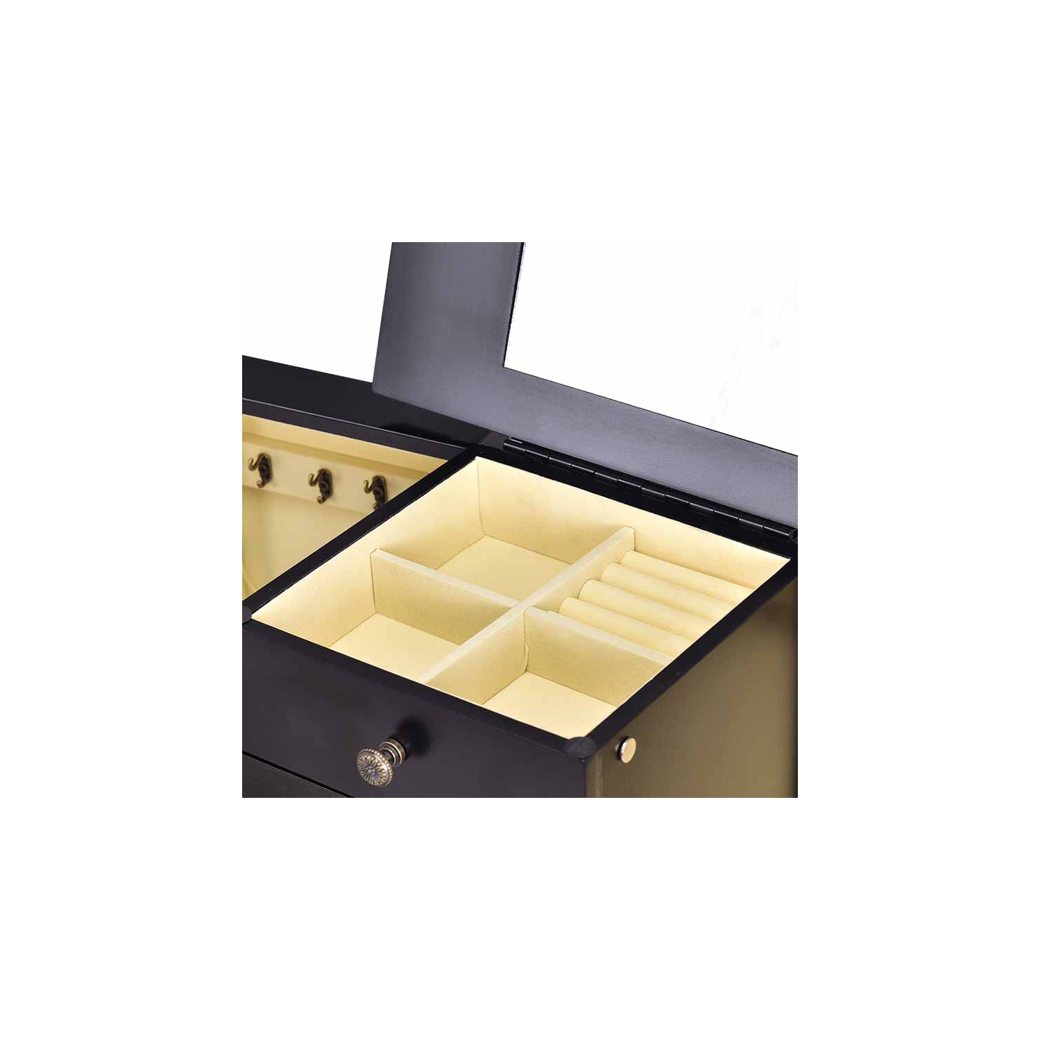 TopBuy – Armoire à bijoux avec armoire de rangement et coffre de rangement debout avec miroir