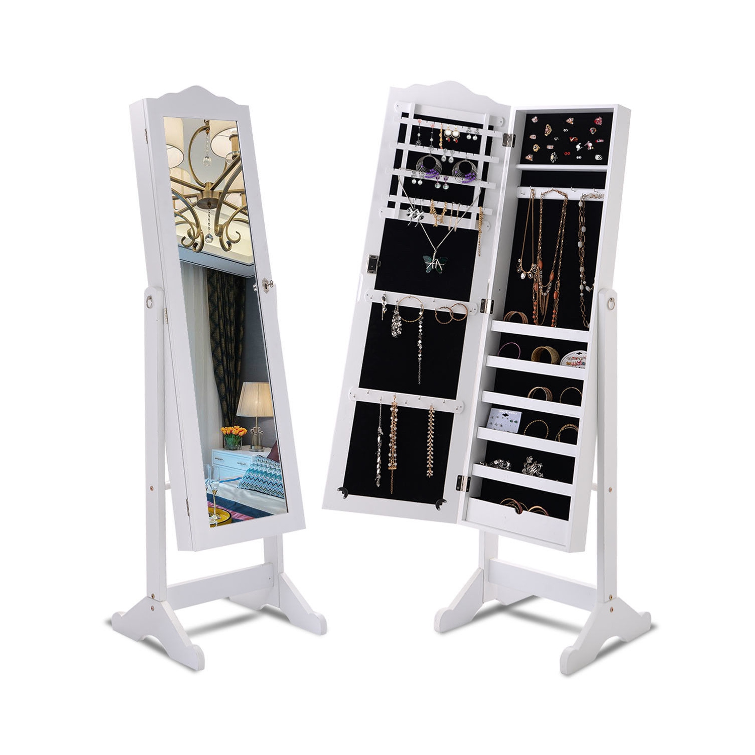 TopBuy – Armoire à bijoux verrouillable pour dessus de commode avec rangement blanc miroir