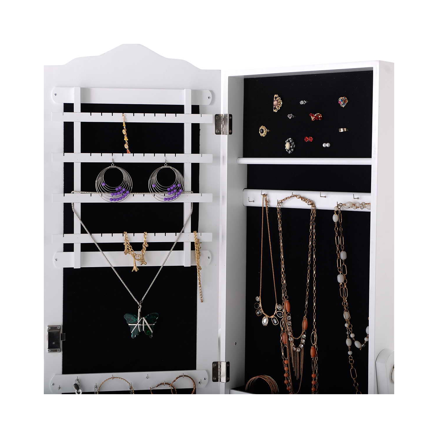 TopBuy – Armoire à bijoux verrouillable pour dessus de commode avec rangement blanc miroir