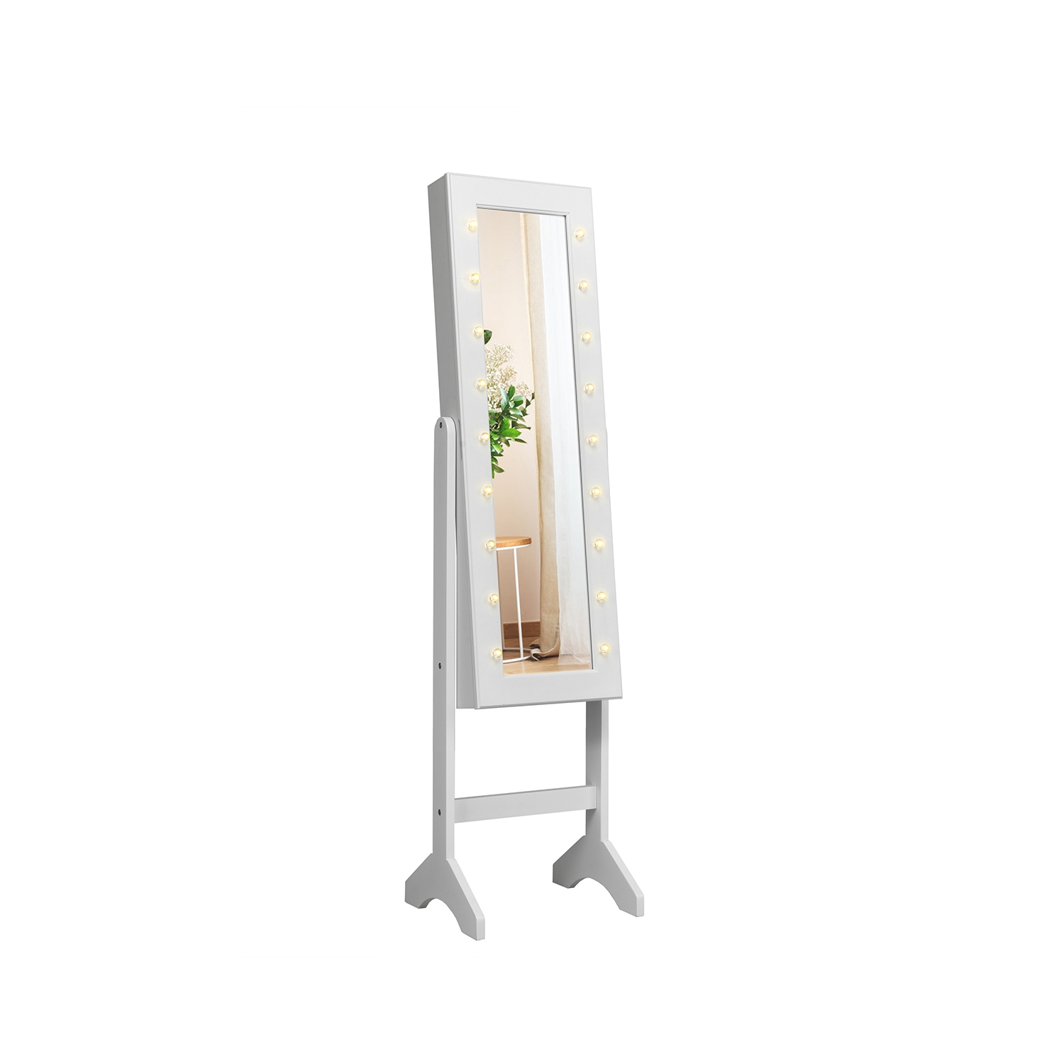 Topbuy LED Lighting Mirrored Jewelry Cabinet Armoire Free Standing Dressing Organizer