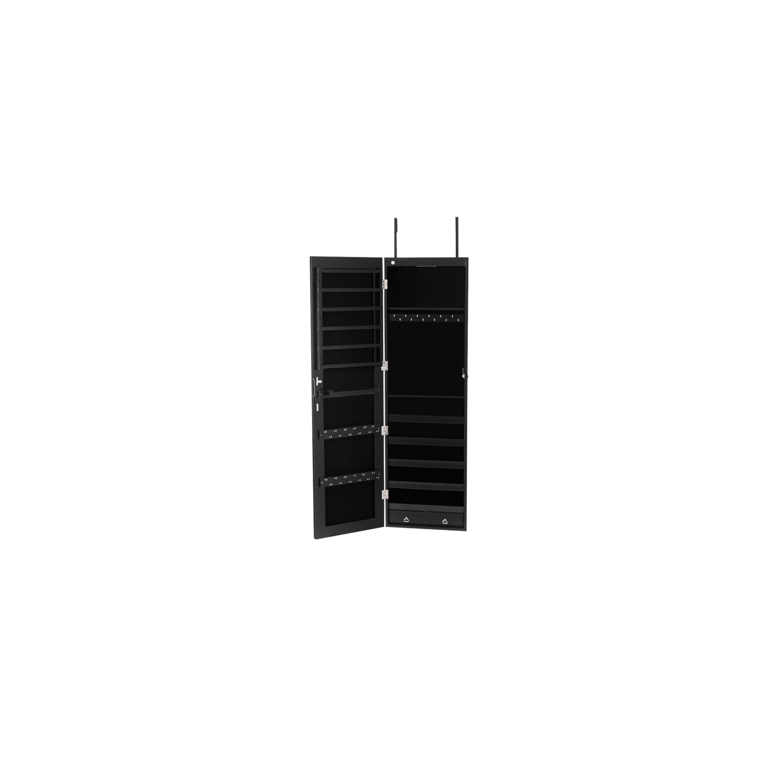 TopBuy – Armoire à bijoux avec miroir pour rangement mural verrouillable, avec éclairage, noir