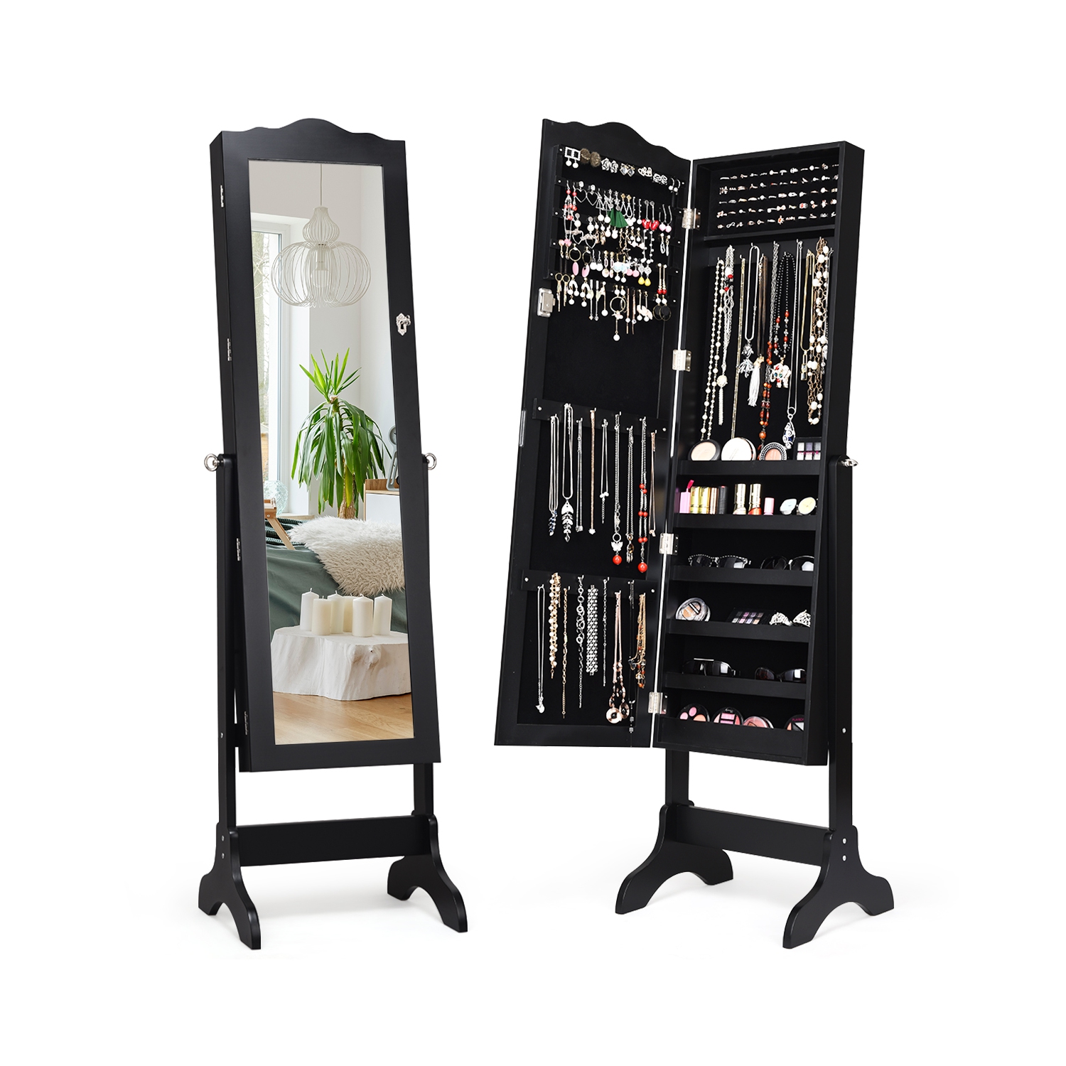 Armoire à bijoux verrouillable avec miroir de TopBuy, miroir pour dessus de commode avec boîte de rangement