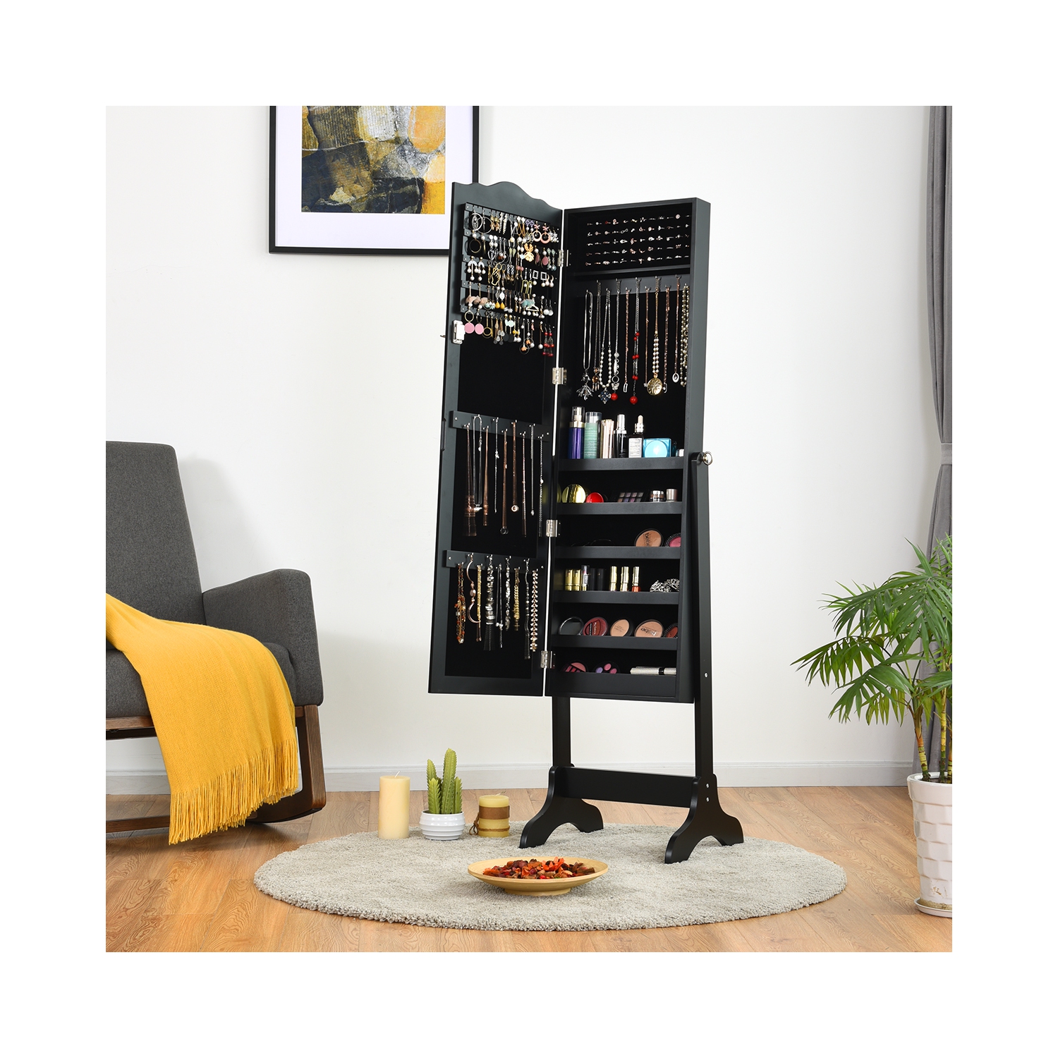 Armoire à bijoux verrouillable avec miroir de TopBuy, miroir pour dessus de commode avec boîte de rangement