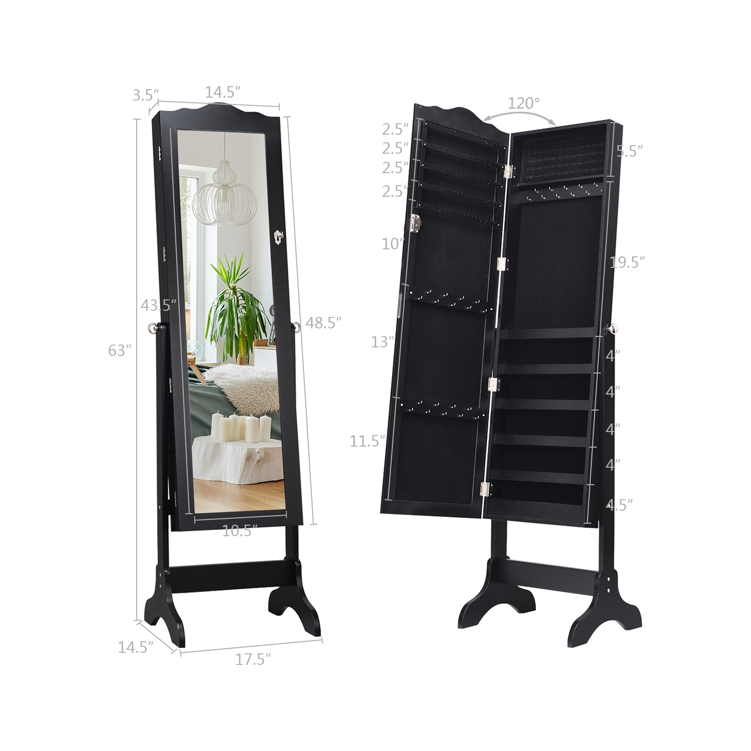 Armoire à bijoux verrouillable avec miroir de TopBuy, miroir pour dessus de commode avec boîte de rangement
