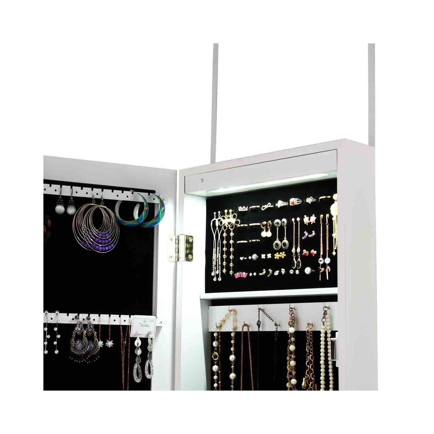 TopBuy – Armoire à bijoux à DEL avec rangement pour armoire debout avec miroir pleine grandeur à bord fin