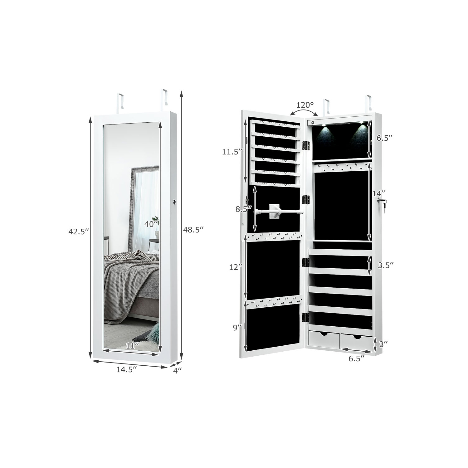 Armoire murale verrouillable avec miroir pour bijoux et éclairage à DEL de TopBuy