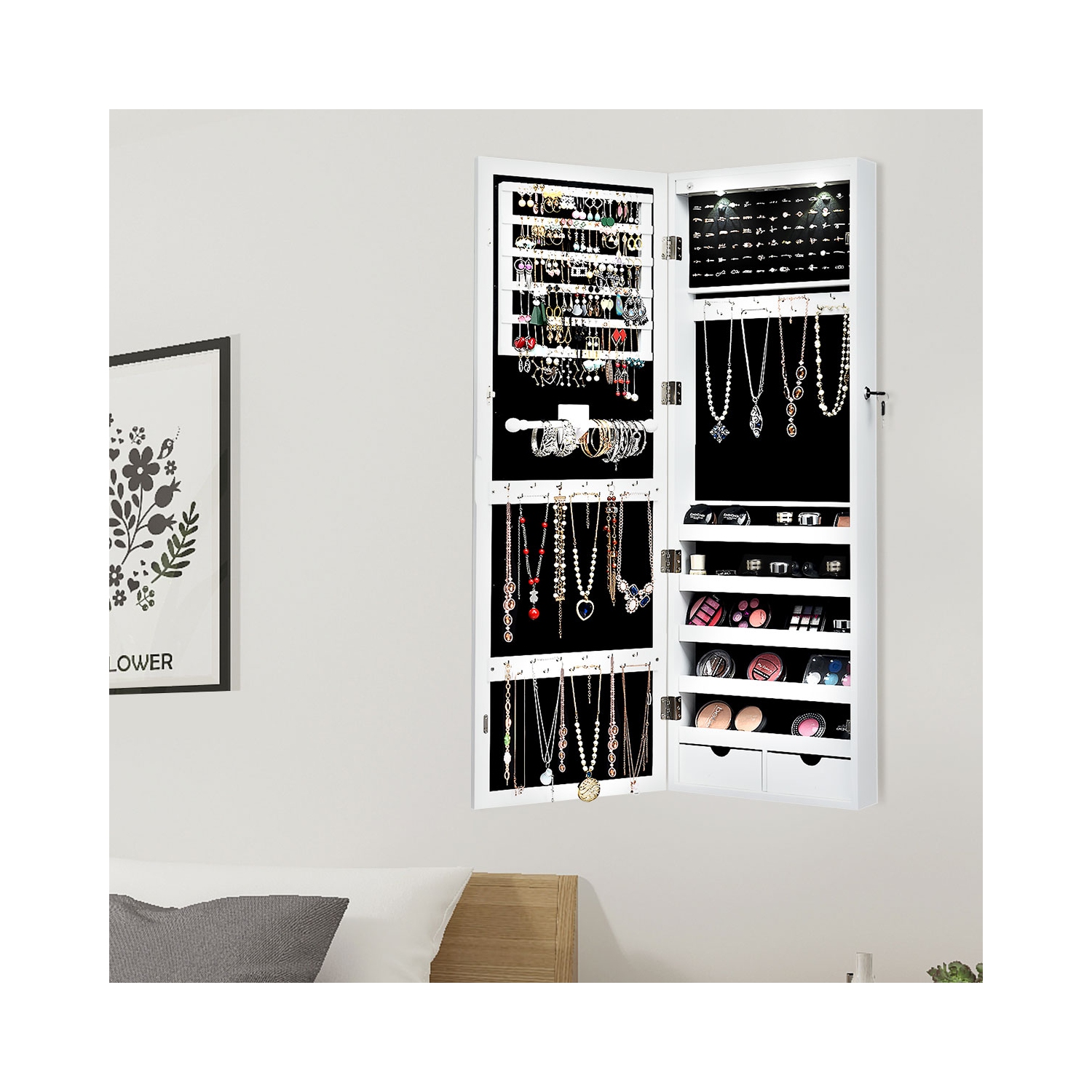 Armoire murale verrouillable avec miroir pour bijoux et éclairage à DEL de TopBuy