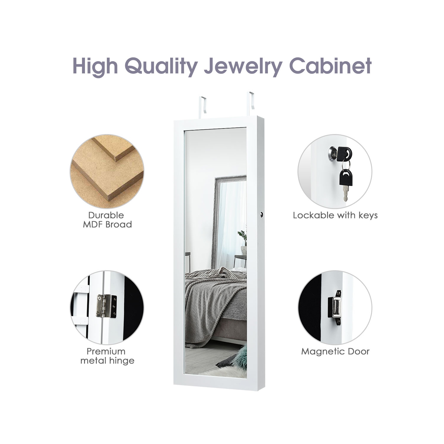 Armoire murale verrouillable avec miroir pour bijoux et éclairage à DEL de TopBuy