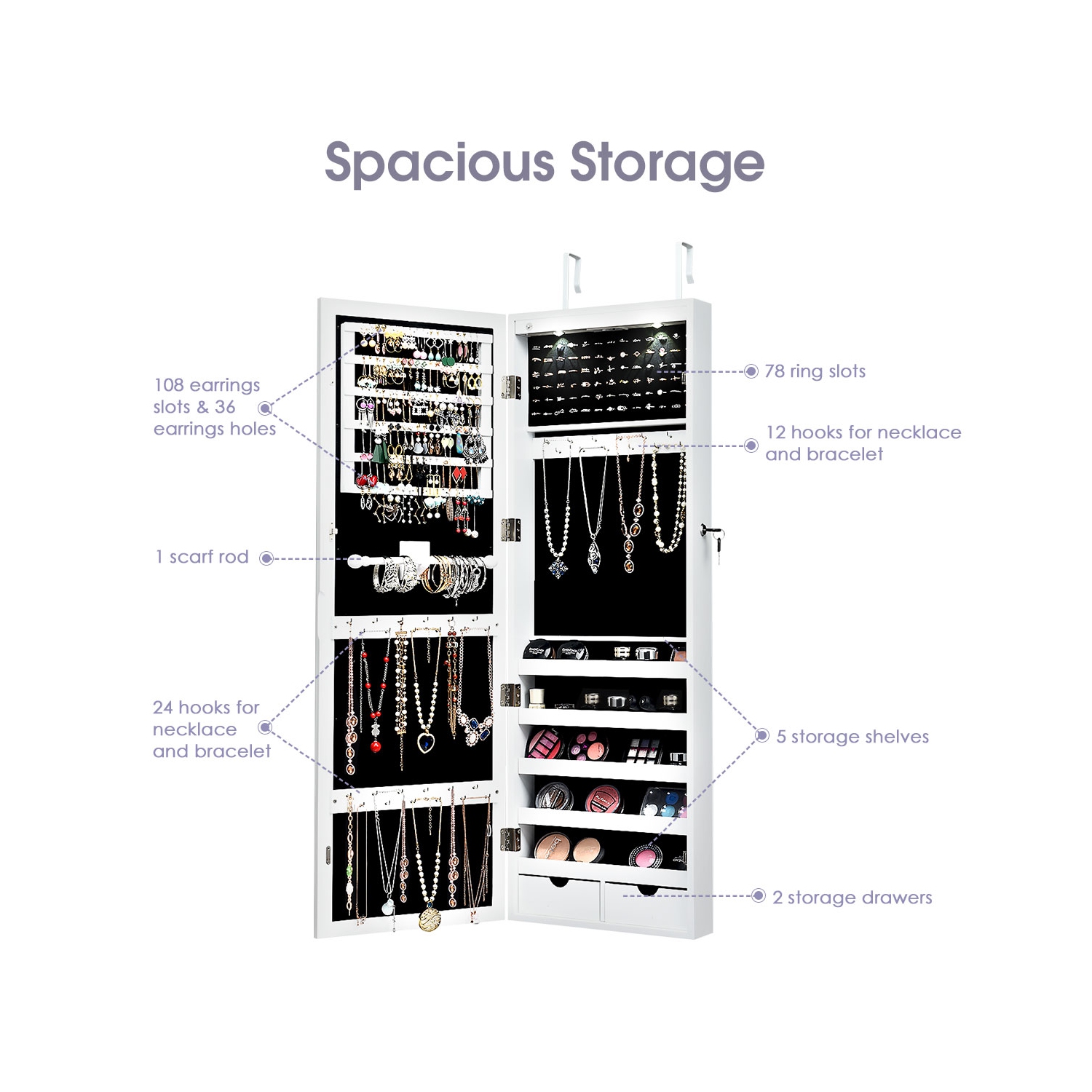 Armoire murale verrouillable avec miroir pour bijoux et éclairage à DEL de TopBuy