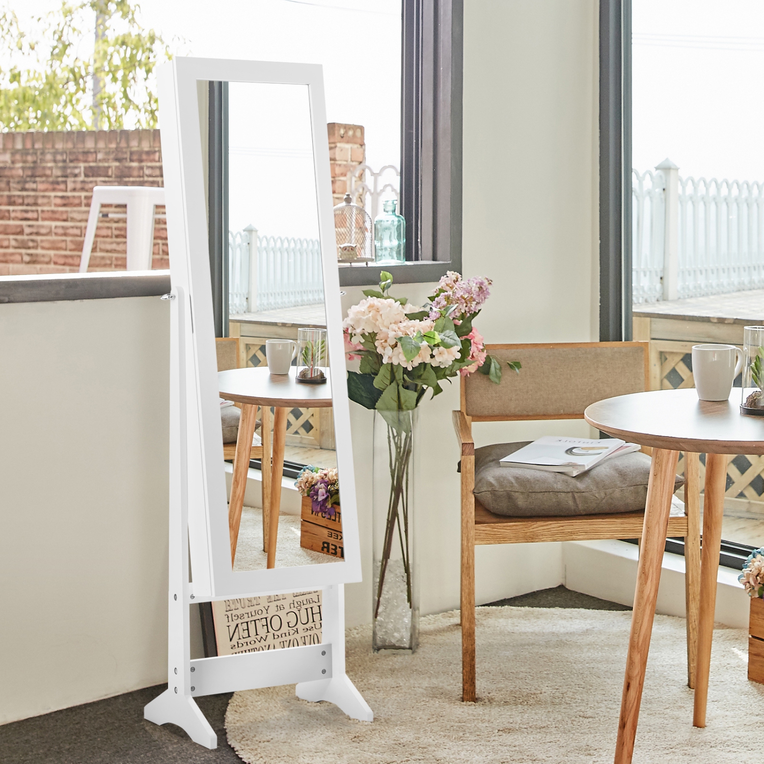 Topbuy 2-in-1 Freestanding Jewelry Cabinet Organizer With Full-Length Mirror Black/White