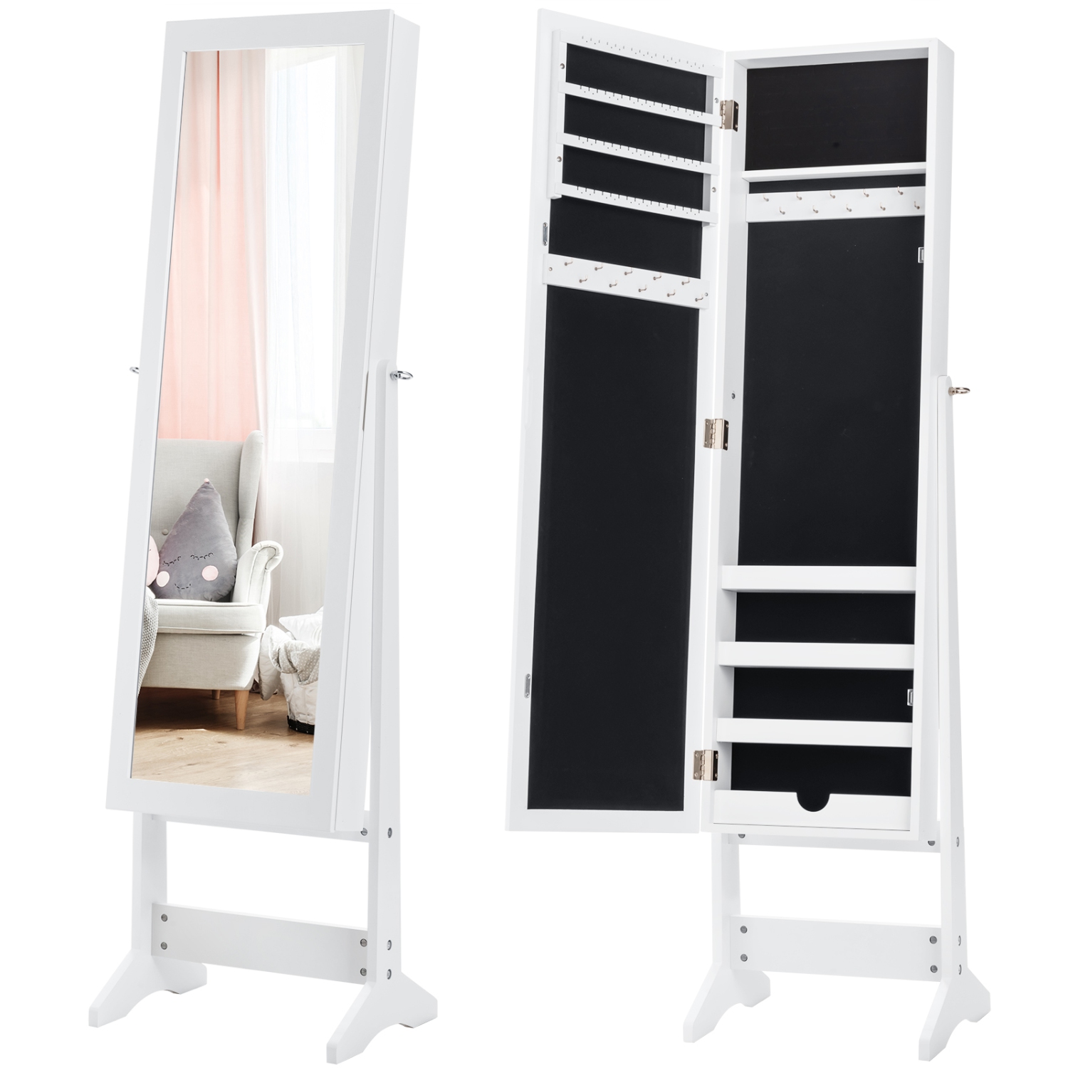 Topbuy 2-in-1 Freestanding Jewelry Cabinet Organizer With Full-Length Mirror Black/White