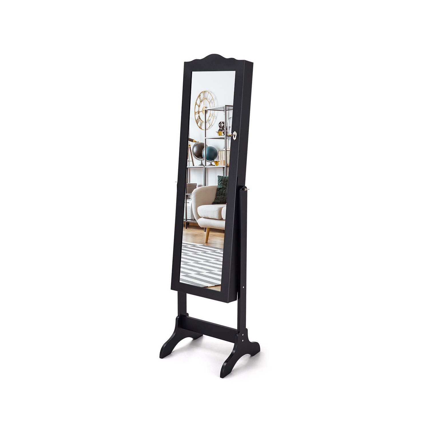 TopBuy – Armoire à bijoux verrouillable avec armoire miroir, rangement pour dessus de commode, noir