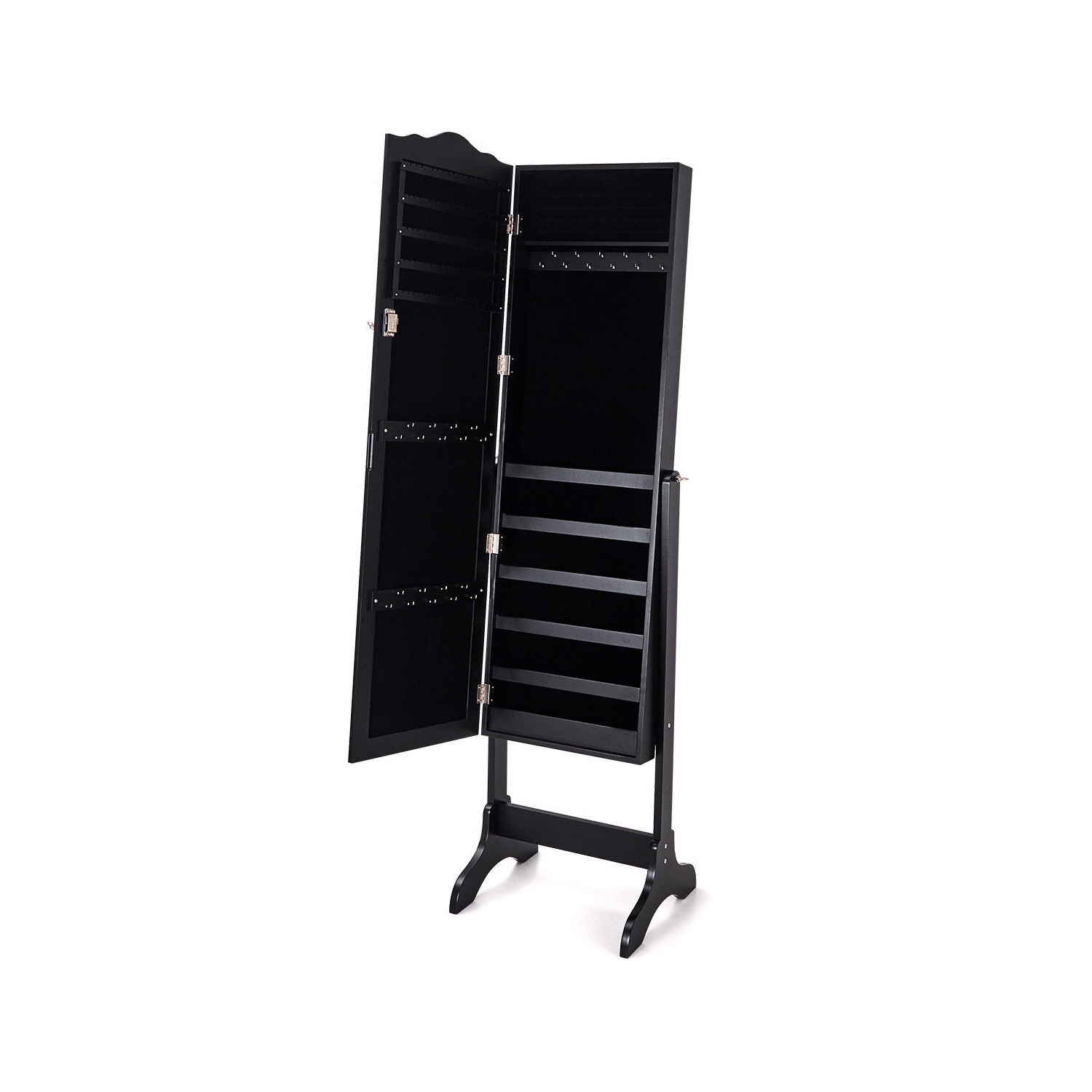 TopBuy – Armoire à bijoux verrouillable avec armoire miroir, rangement pour dessus de commode, noir