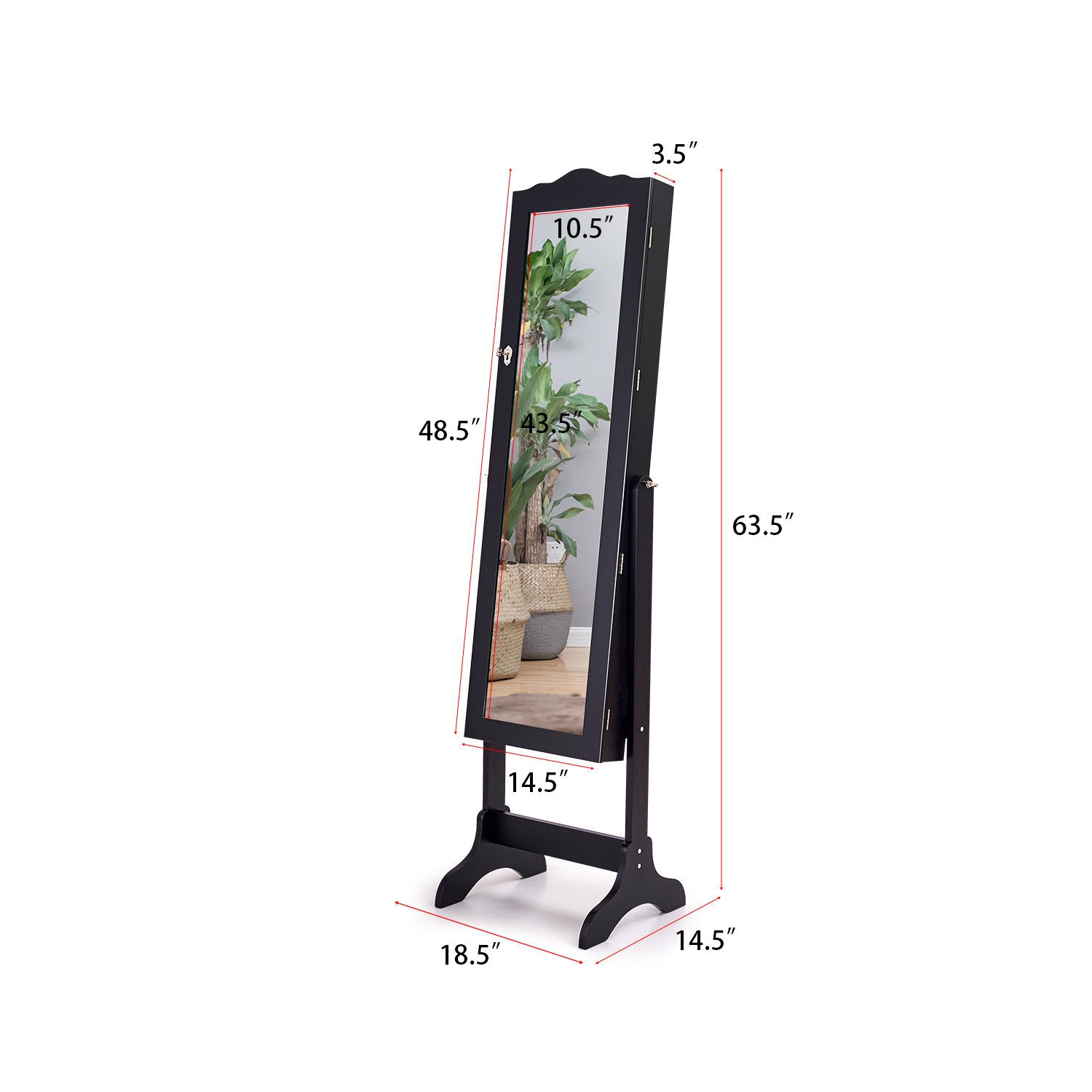 TopBuy – Armoire à bijoux verrouillable avec armoire miroir, rangement pour dessus de commode, noir