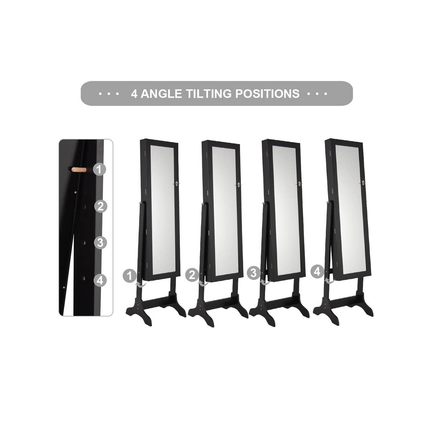 TopBuy – Armoire à bijoux verrouillable avec rangement au sol miroir