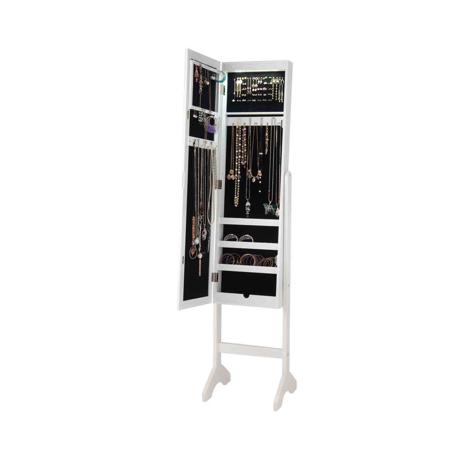 TopBuy – Armoire à bijoux verrouillable avec armoire de rangement et éclairage à DEL, blanc