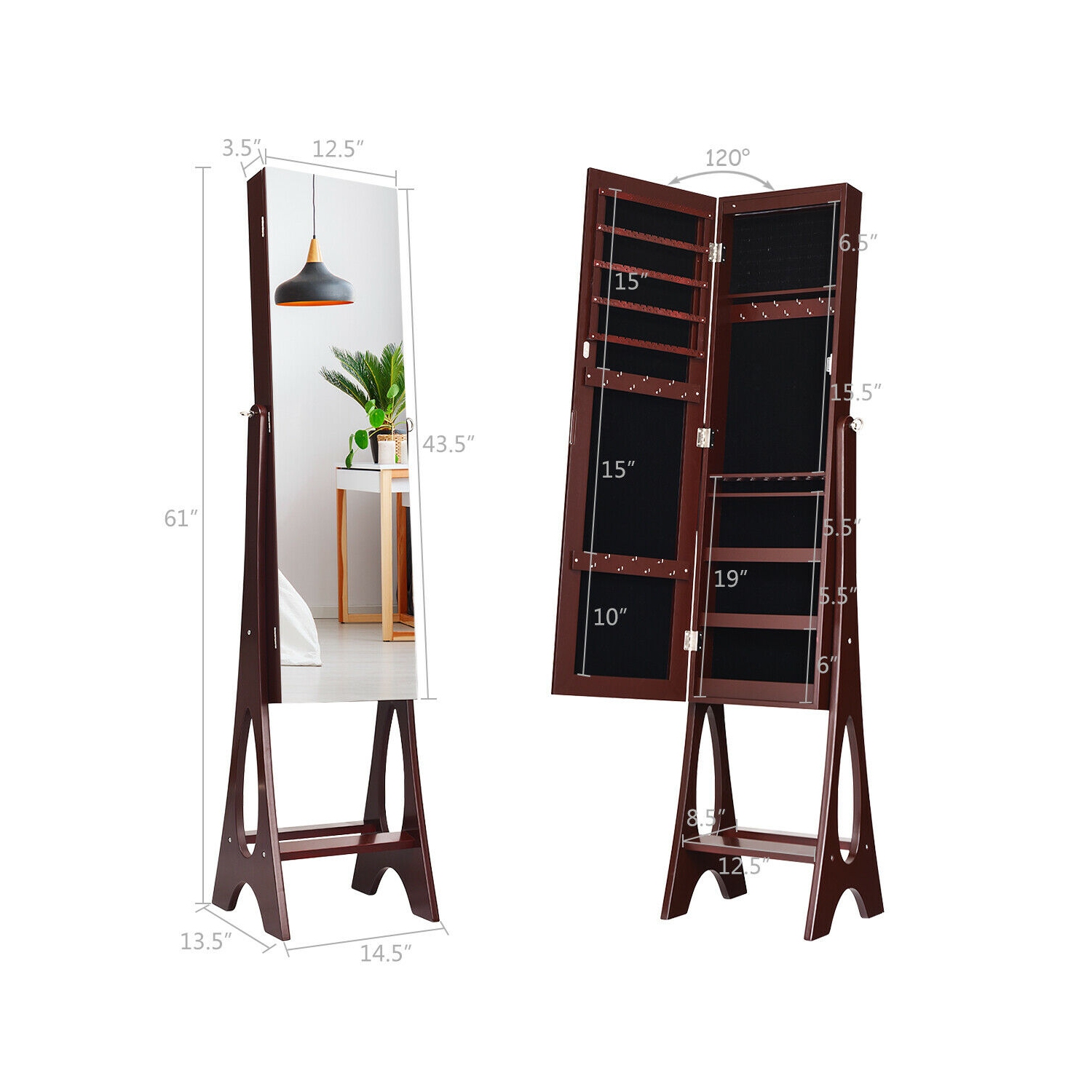 Armoire à bijoux miroir à DEL de TopBuy avec armoire pour dessus de commode autonome