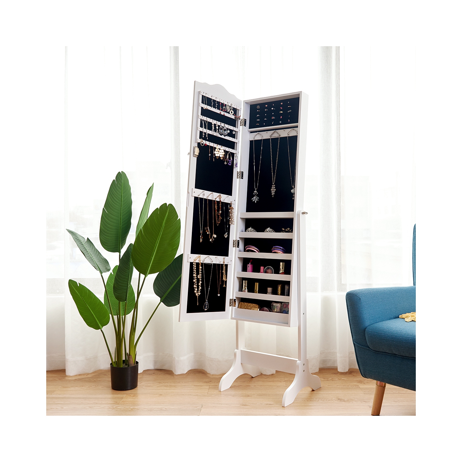 Armoire à bijoux verrouillable avec miroir de TopBuy, miroir pour dessus de commode avec boîte de rangement