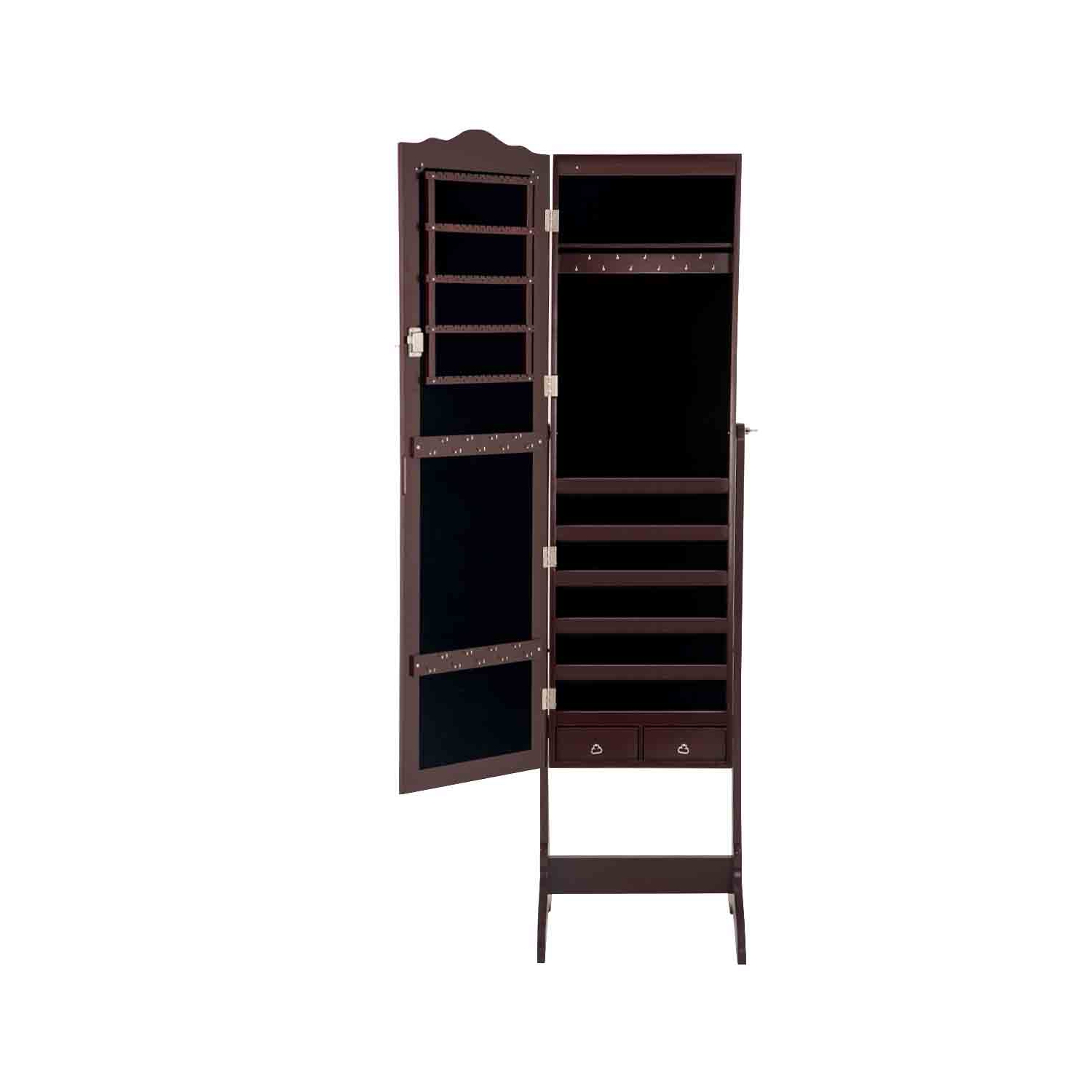 TopBuy – Boîte à bijoux avec armoire à bijoux et miroir pleine longueur et 14 pièces de café à DEL