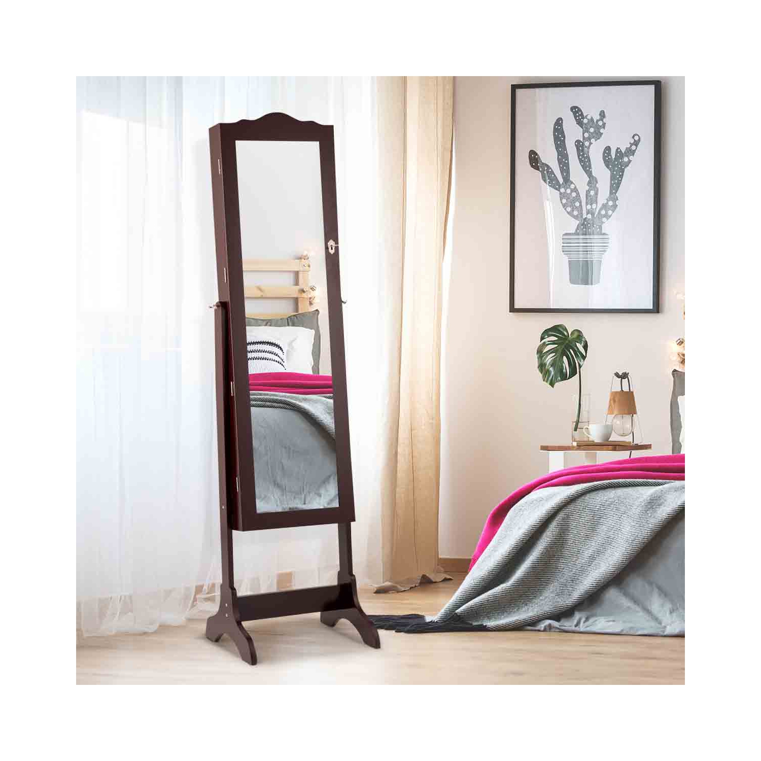 TopBuy – Boîte à bijoux avec armoire à bijoux et miroir pleine longueur et 14 pièces de café à DEL