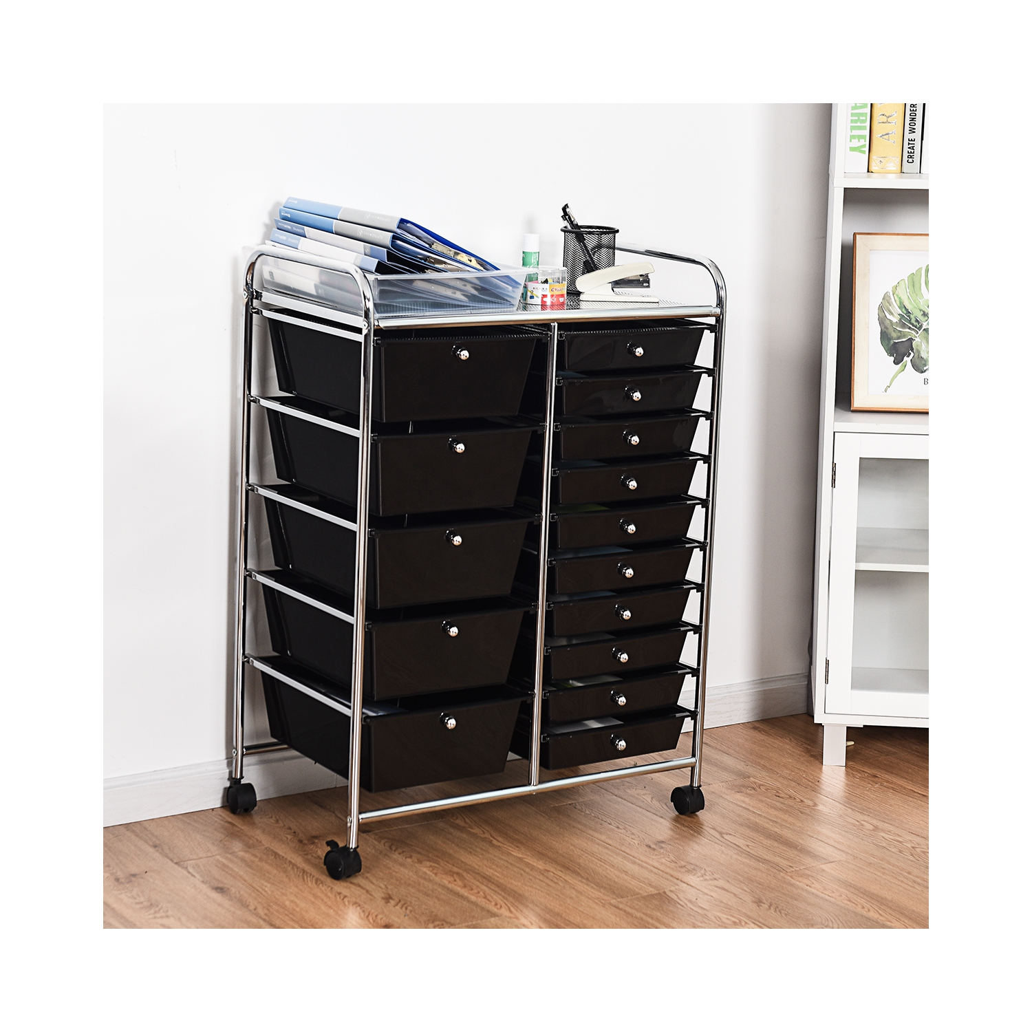 Topbuy Rolling 15-Drawer Organizer Cart,Rolling cart/W Wheels Black