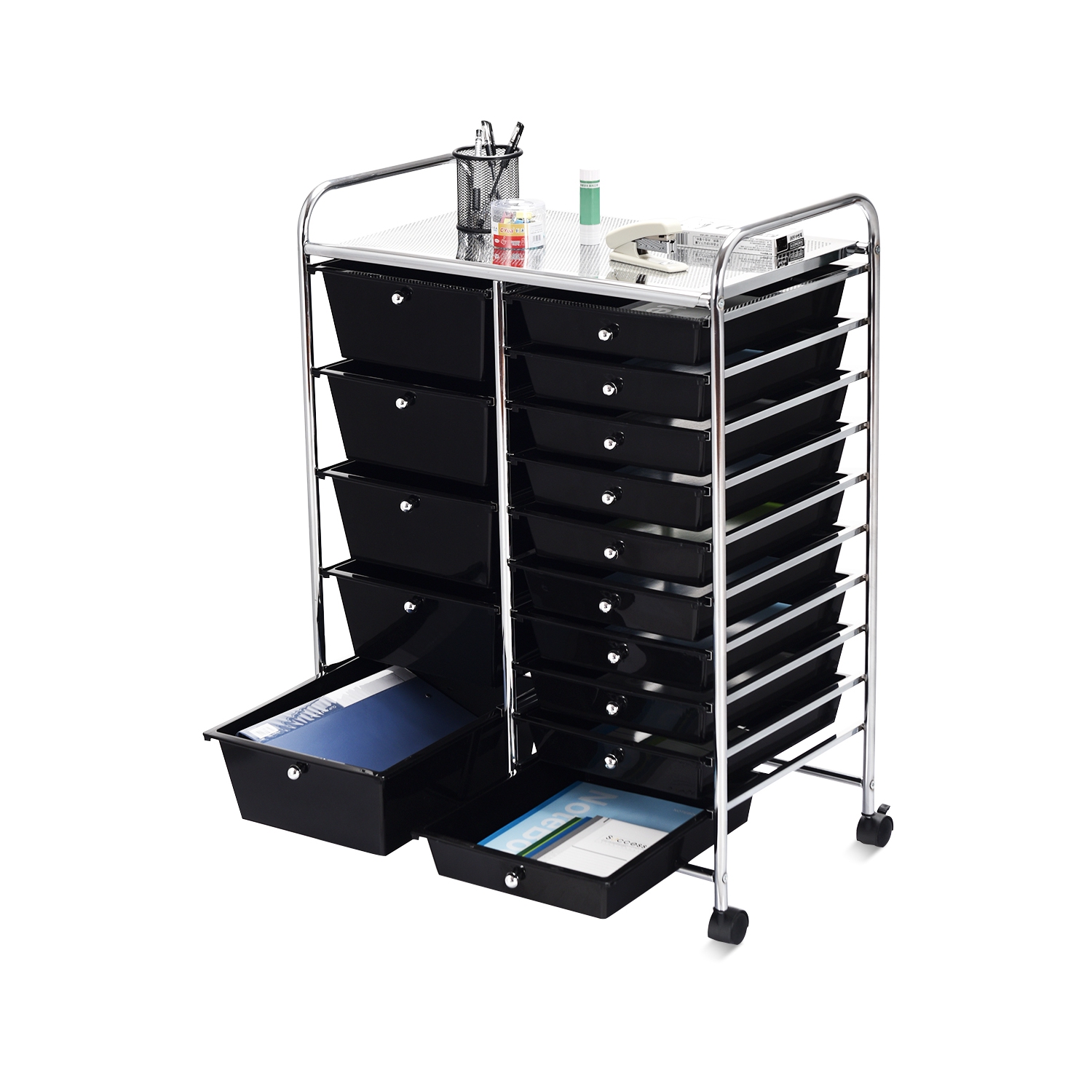 Topbuy Rolling 15-Drawer Organizer Cart,Rolling cart/W Wheels Black