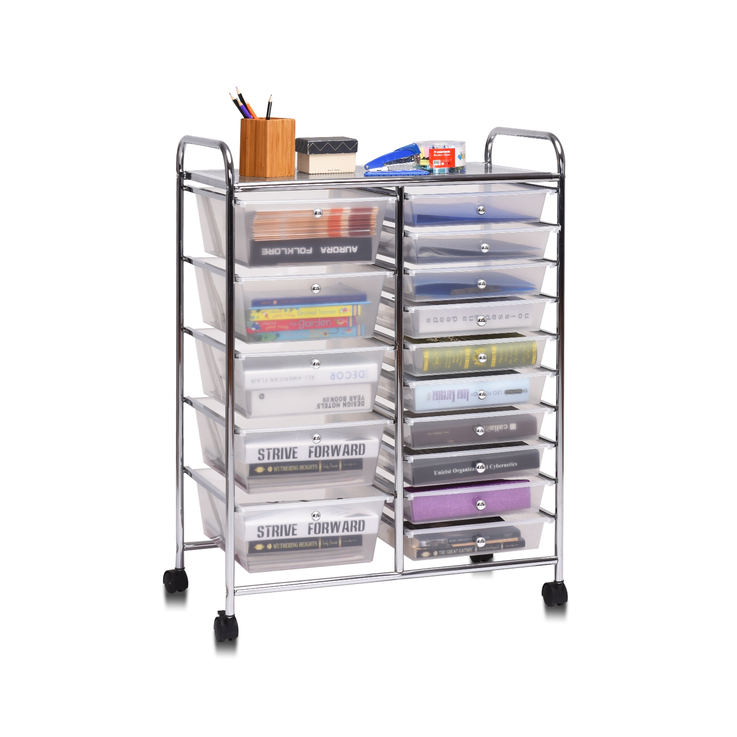 Topbuy Rolling 15-Drawer Organizer Cart,Rolling cart/W Wheels White