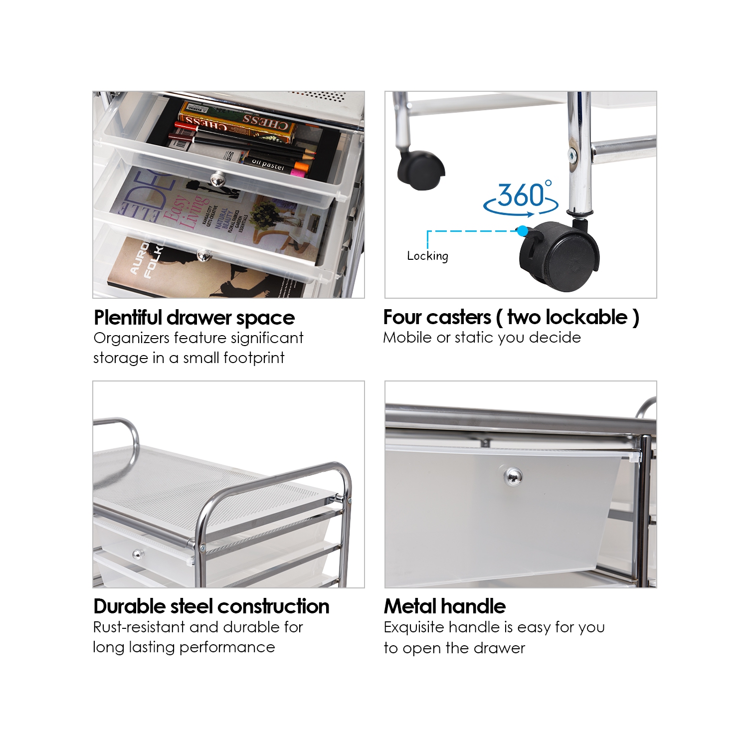 Topbuy Rolling 15-Drawer Organizer Cart,Rolling cart/W Wheels White