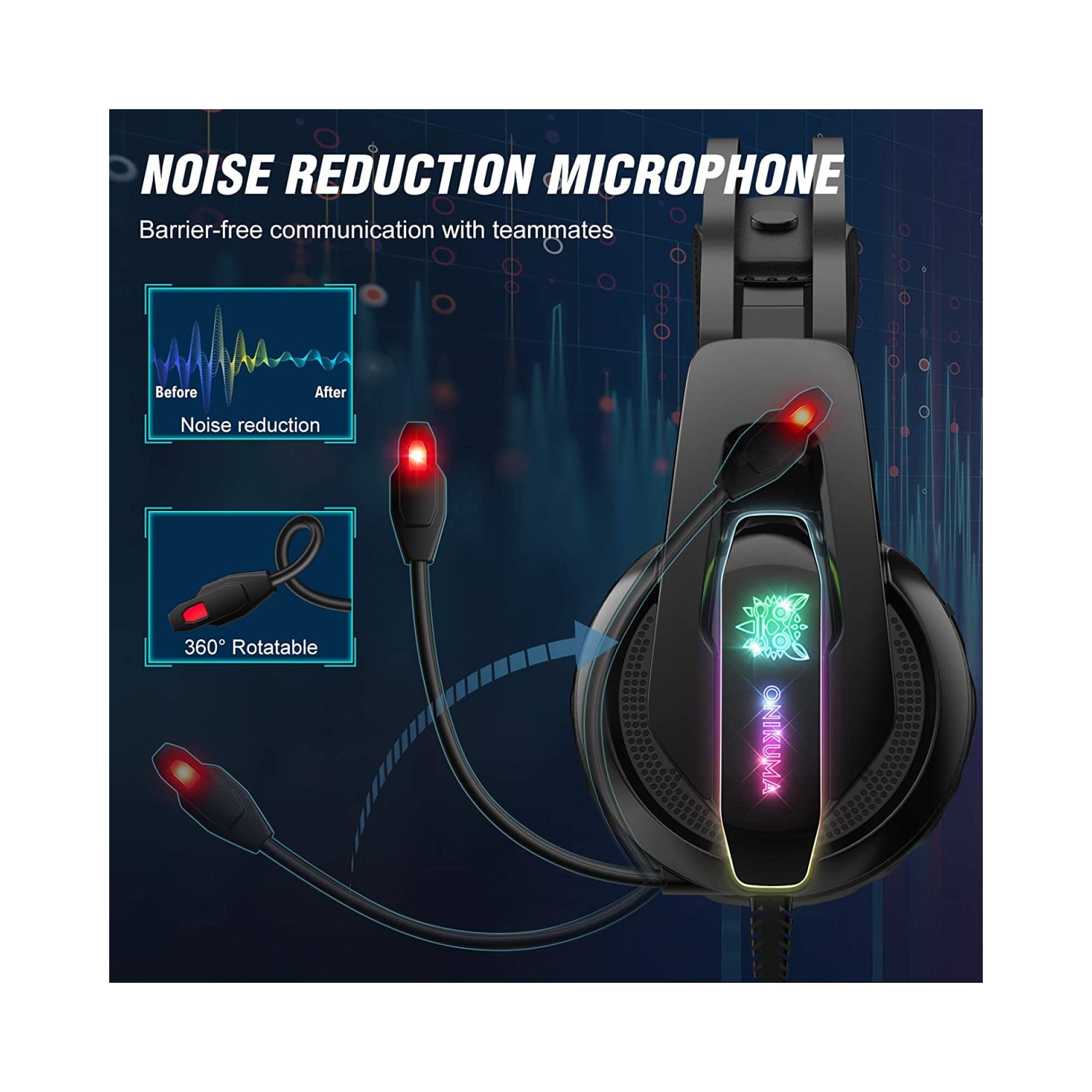 Casque de jeu stéréo WINGOMART K16 avec micro et casque d'écoute DEL 3,5 mm pour PC Gamer Xbox One, PS5, PS4, PC, casque de jeu pour Nintendo