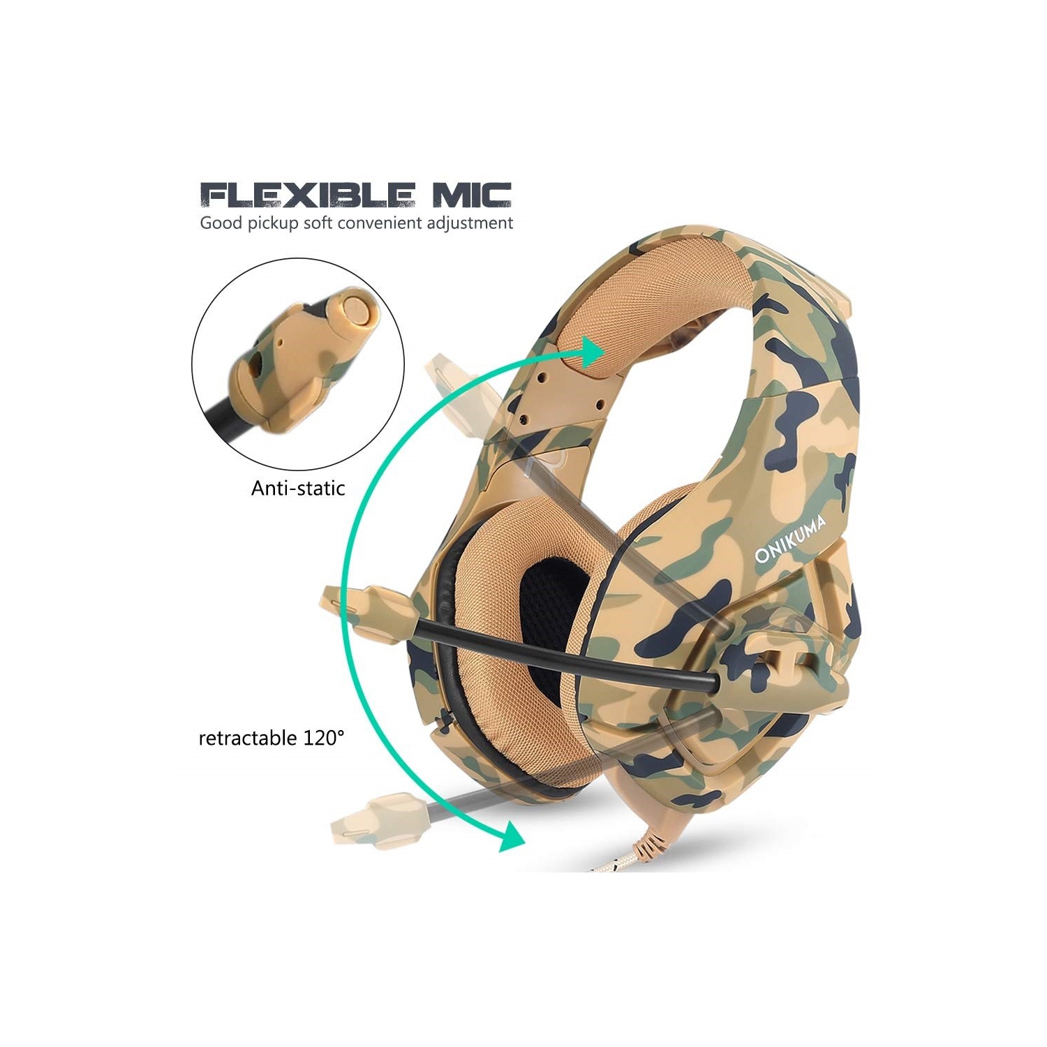 WINGOMART K1B Camouflage Gaming Headset Over-ear 3.5mm Stereo Bass Game Headphones with Mic for PC Laptop Gamer Xbox One, PS5, PS4, PC, Nintendo